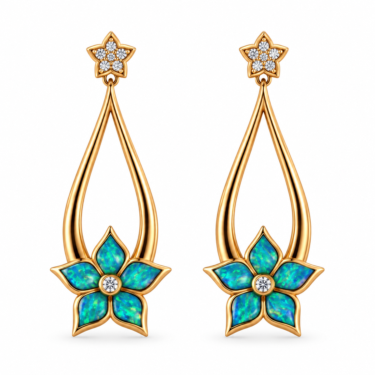 Kabana 14K Yellow Gold Opal Diamond Drop Flower Earrings