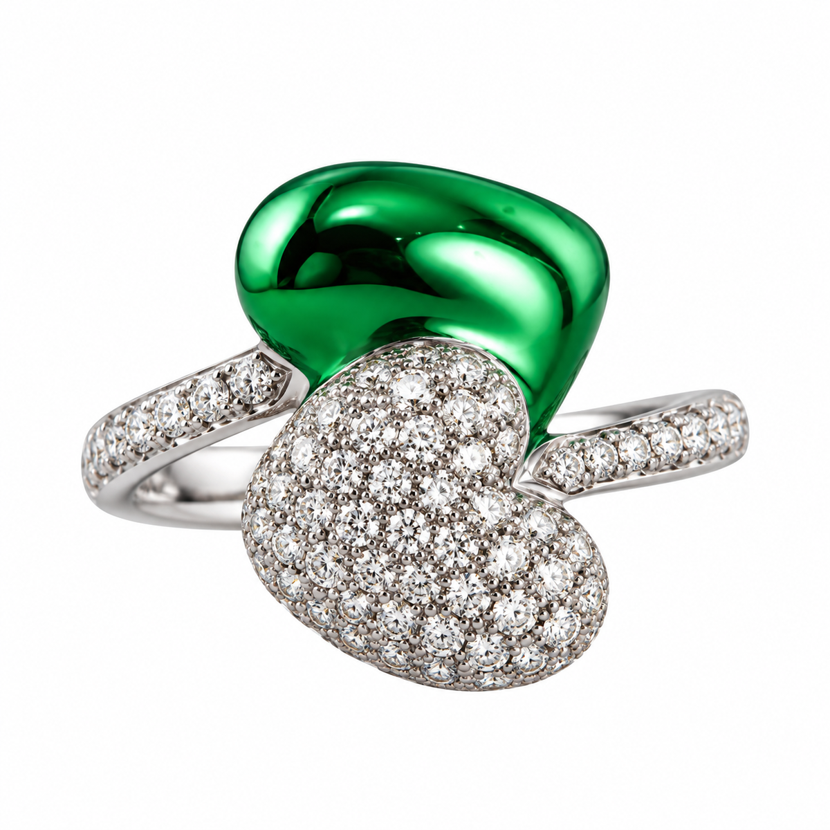 RCM 18k Gold Diamond Enamel Heart Bypass Ring