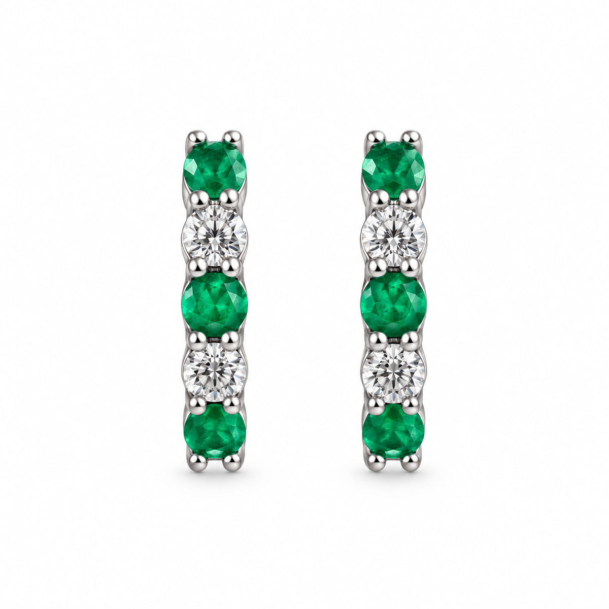 14k Gold Diamond Emerald Hoop Earrings