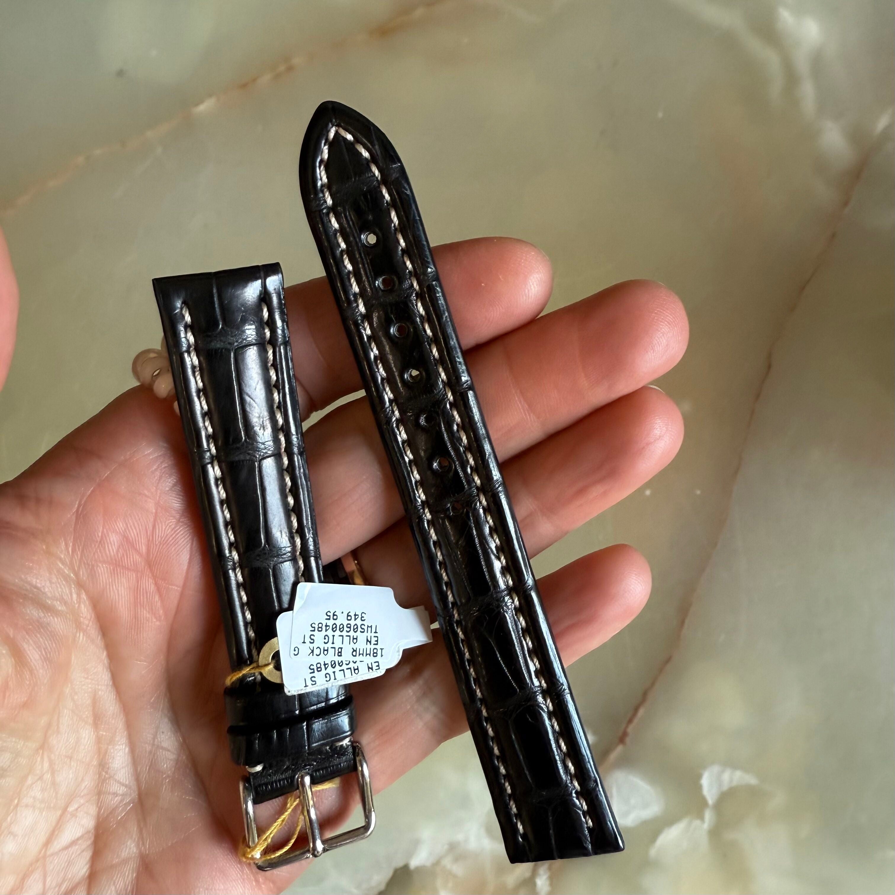 Genuine Alligator Black Watch Strap Band 18mm Padded & Stitched with Buckle