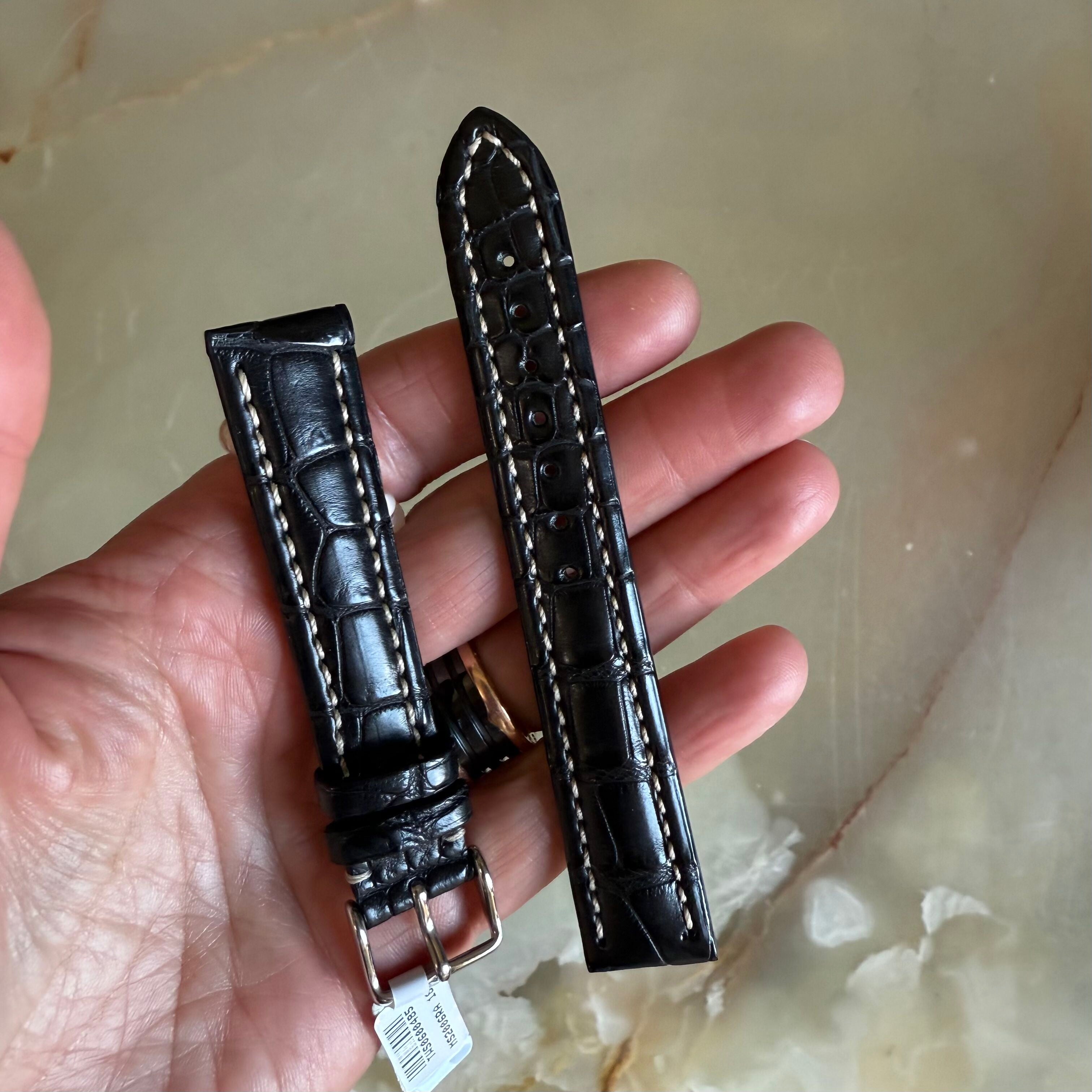 Genuine Alligator Black Watch Strap Band 18mm Padded & Stitched with Buckle