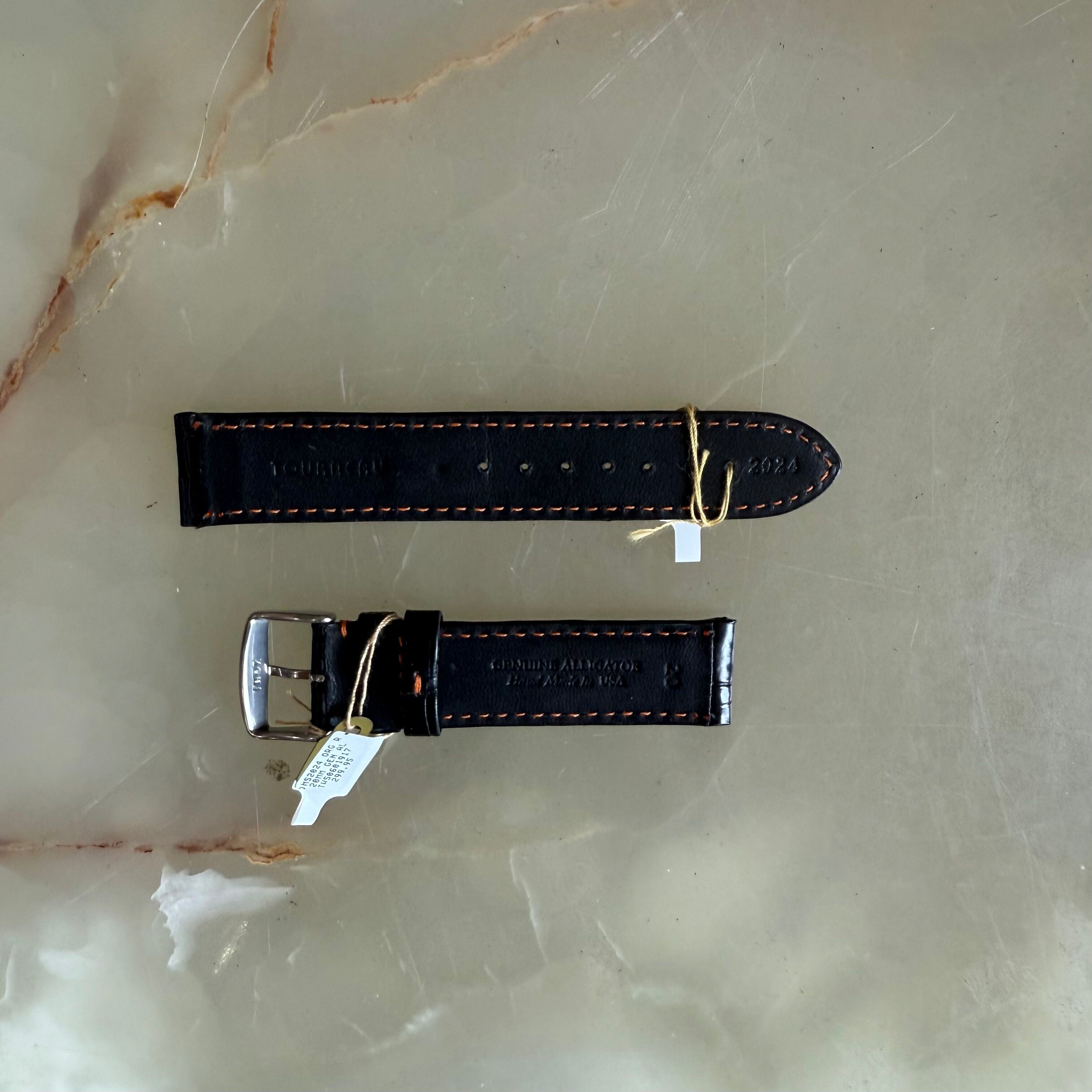 Genuine Alligator Black Watch Strap Band 20mm Padded & Stitched with Buckle