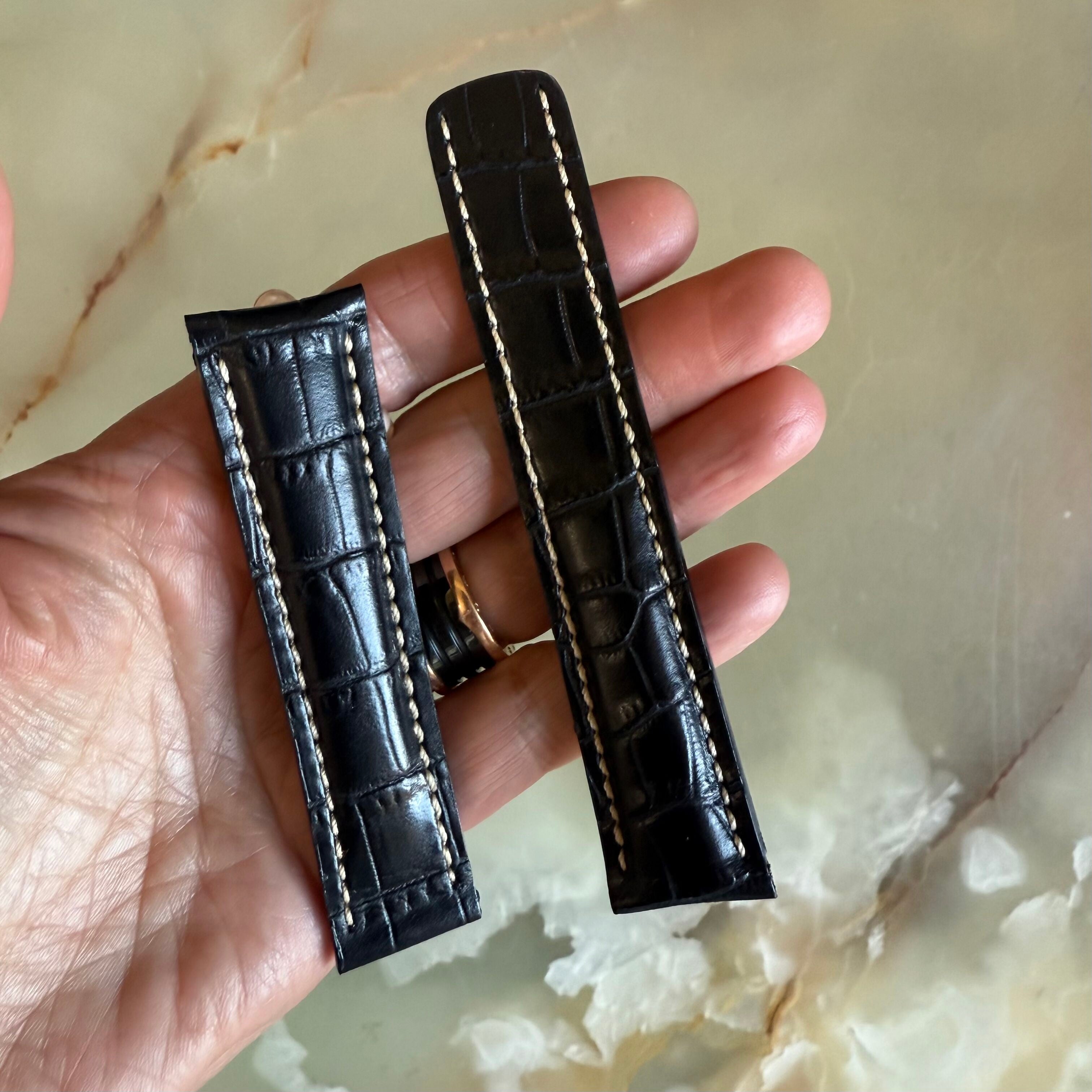 Genuine Alligator Black Watch Strap Band 22mm Padded & Stitched