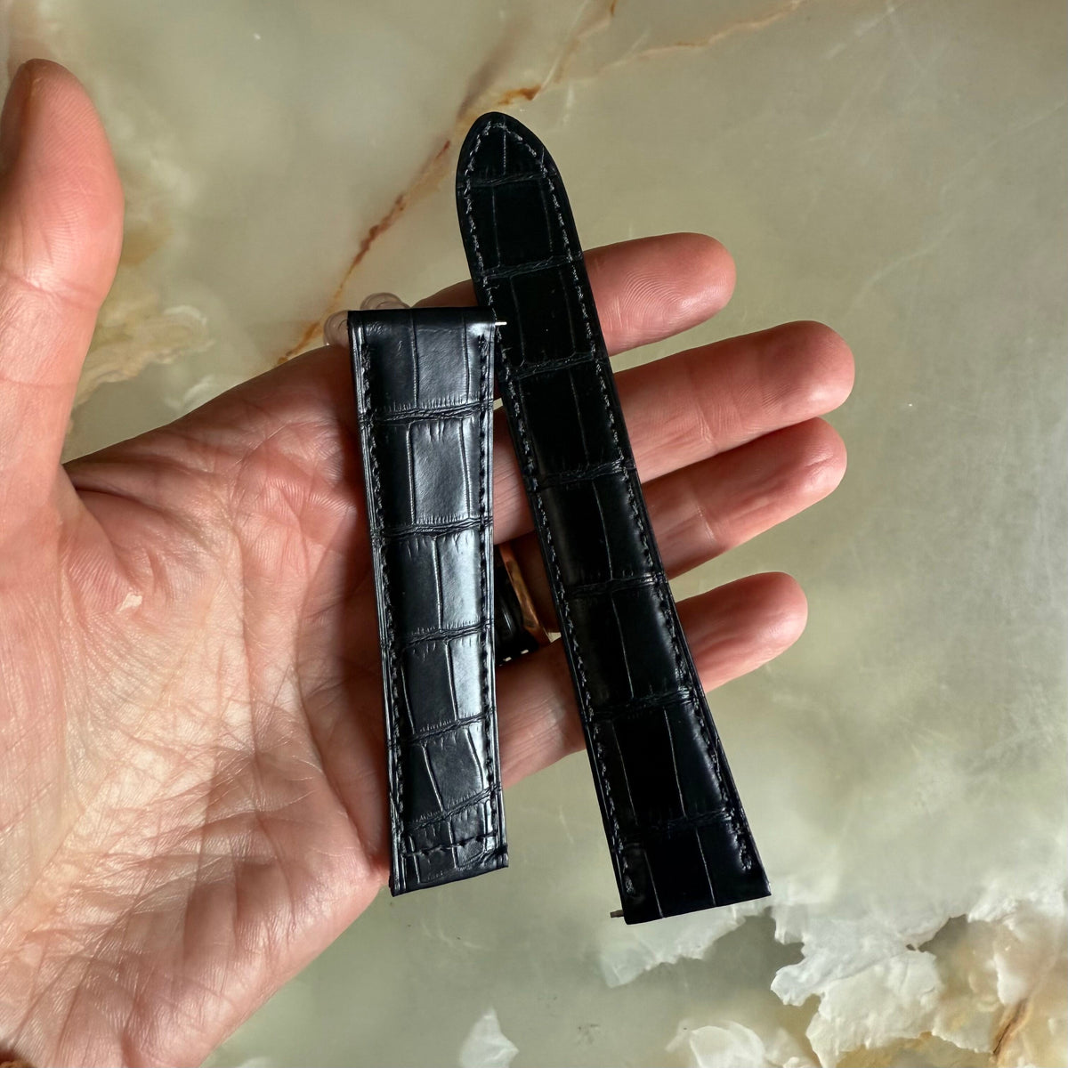 Genuine Alligator Black Watch Strap Band 22mm Padded & Stitched