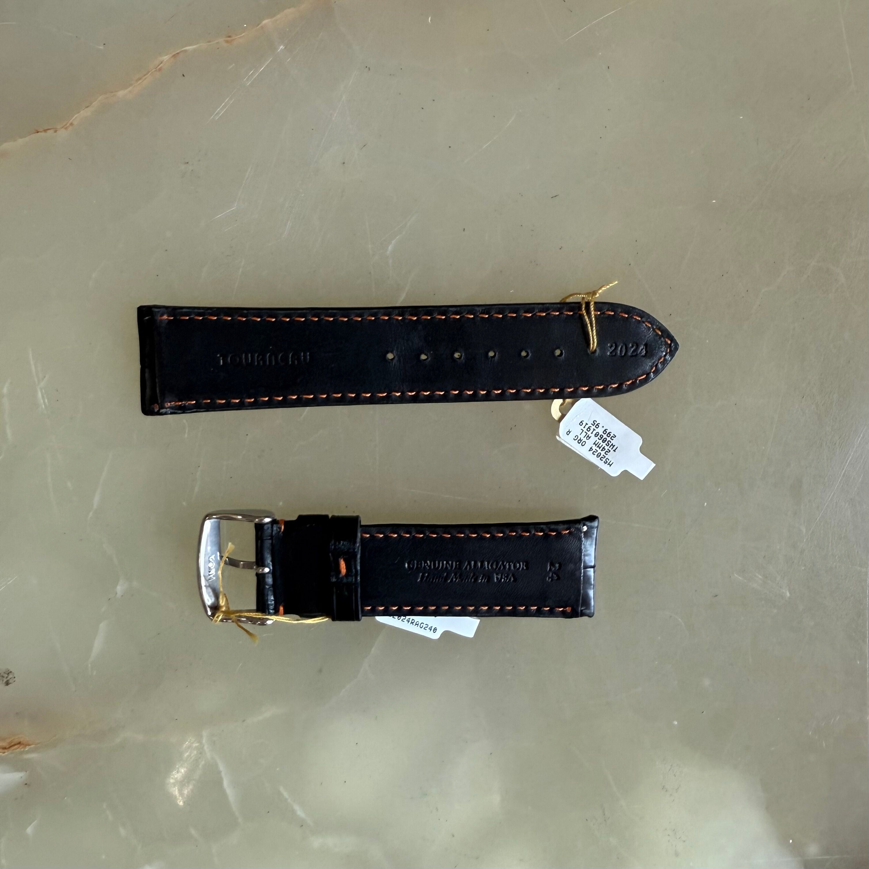 Genuine Alligator Black Watch Strap Band 24mm Padded & Stitched with Buckle