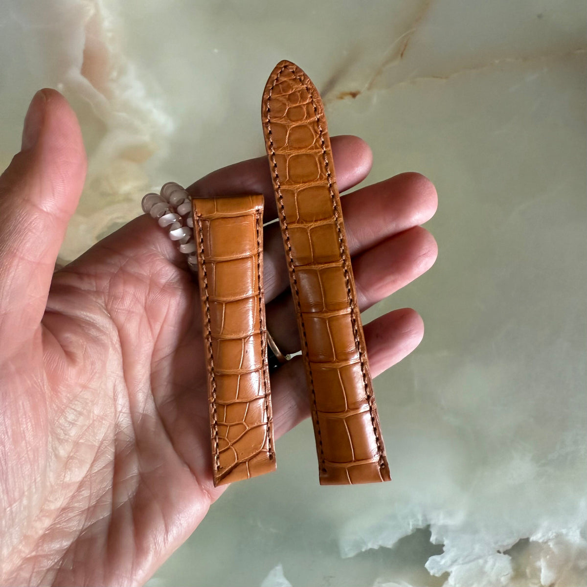 Genuine Alligator Brown Watch Strap Band 20mm Padded & Stitched