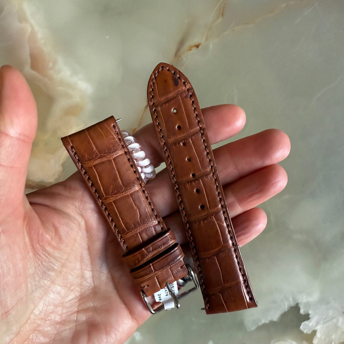 Genuine Alligator Brown Watch Strap Band 24mm Padded & Stitched w Buckle