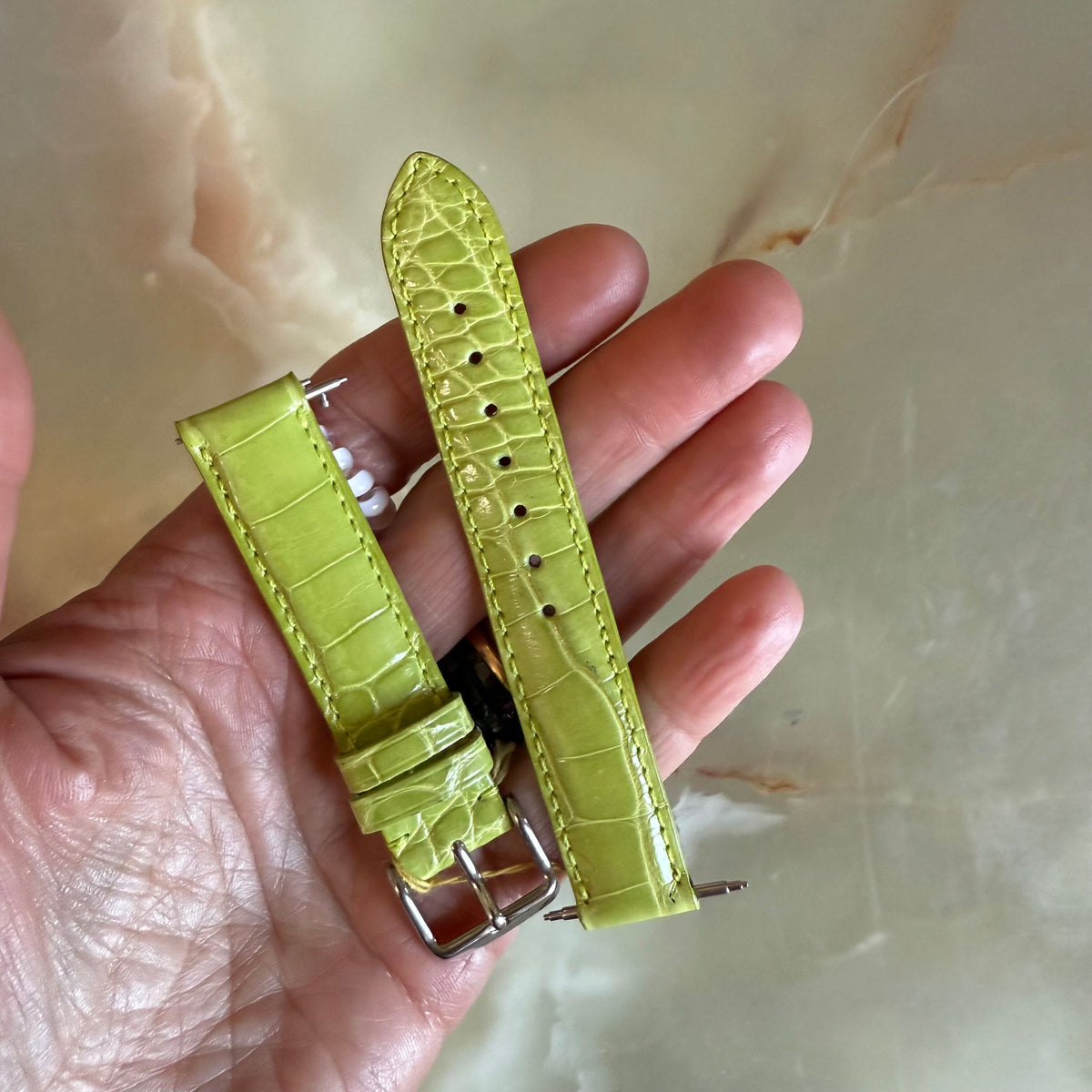 Genuine Alligator Green Watch Strap Band 16mm Padded & Stitched w Buckle