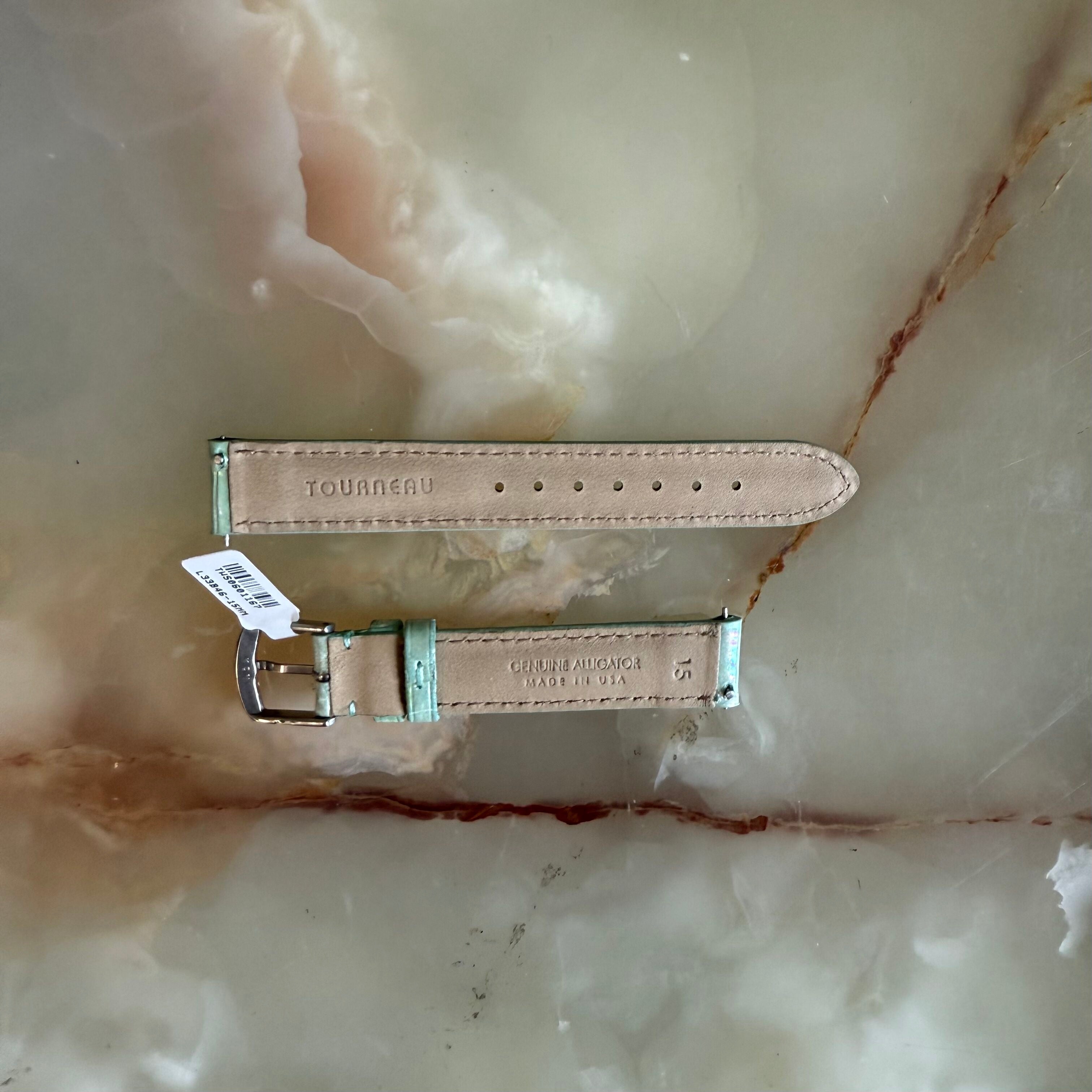 Genuine Alligator Pearly Green Watch Strap Band 15mm Padded & Stitched w Buckle