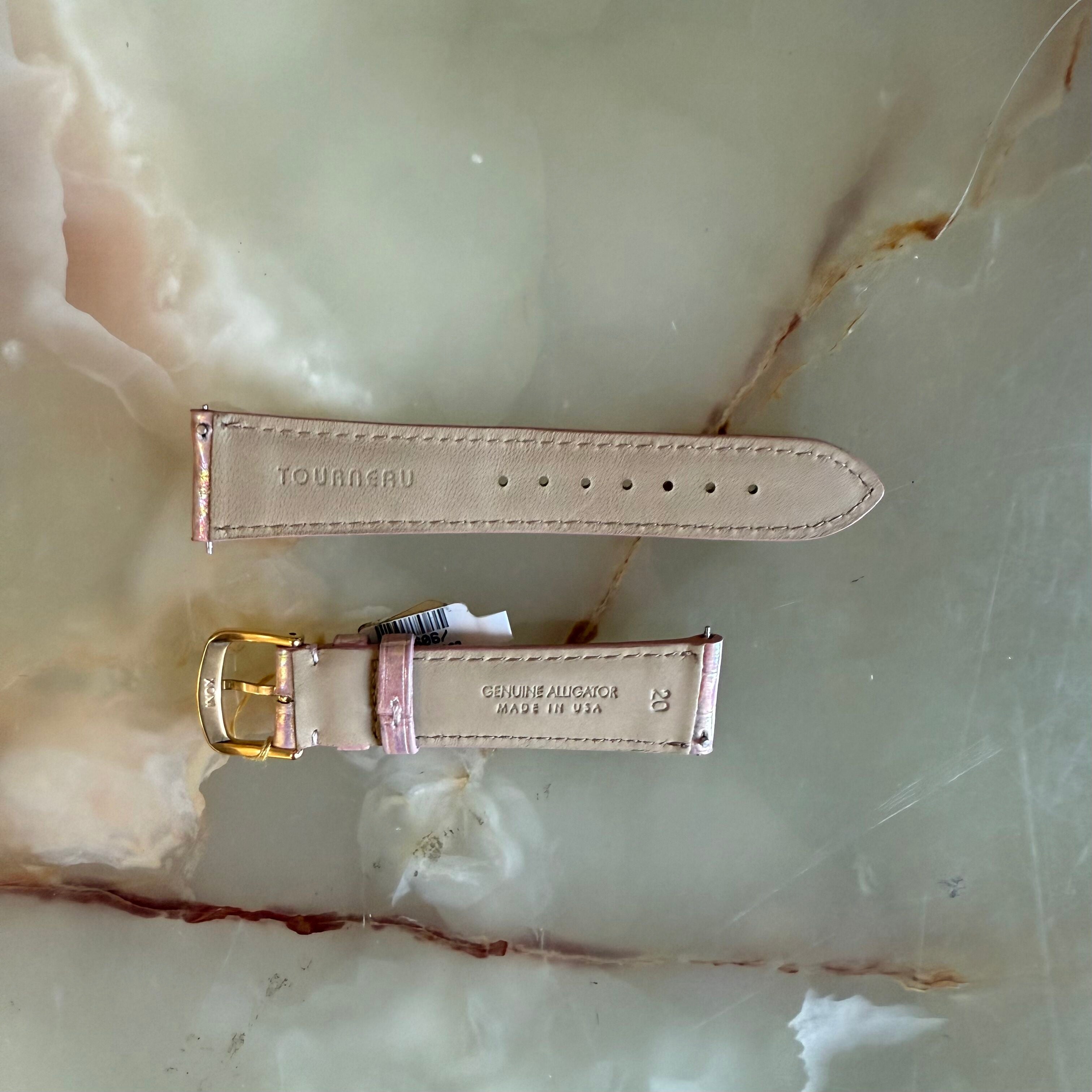 Genuine Alligator Pearly Pink Watch Strap Band 20mm Padded & Stitched w Buckle