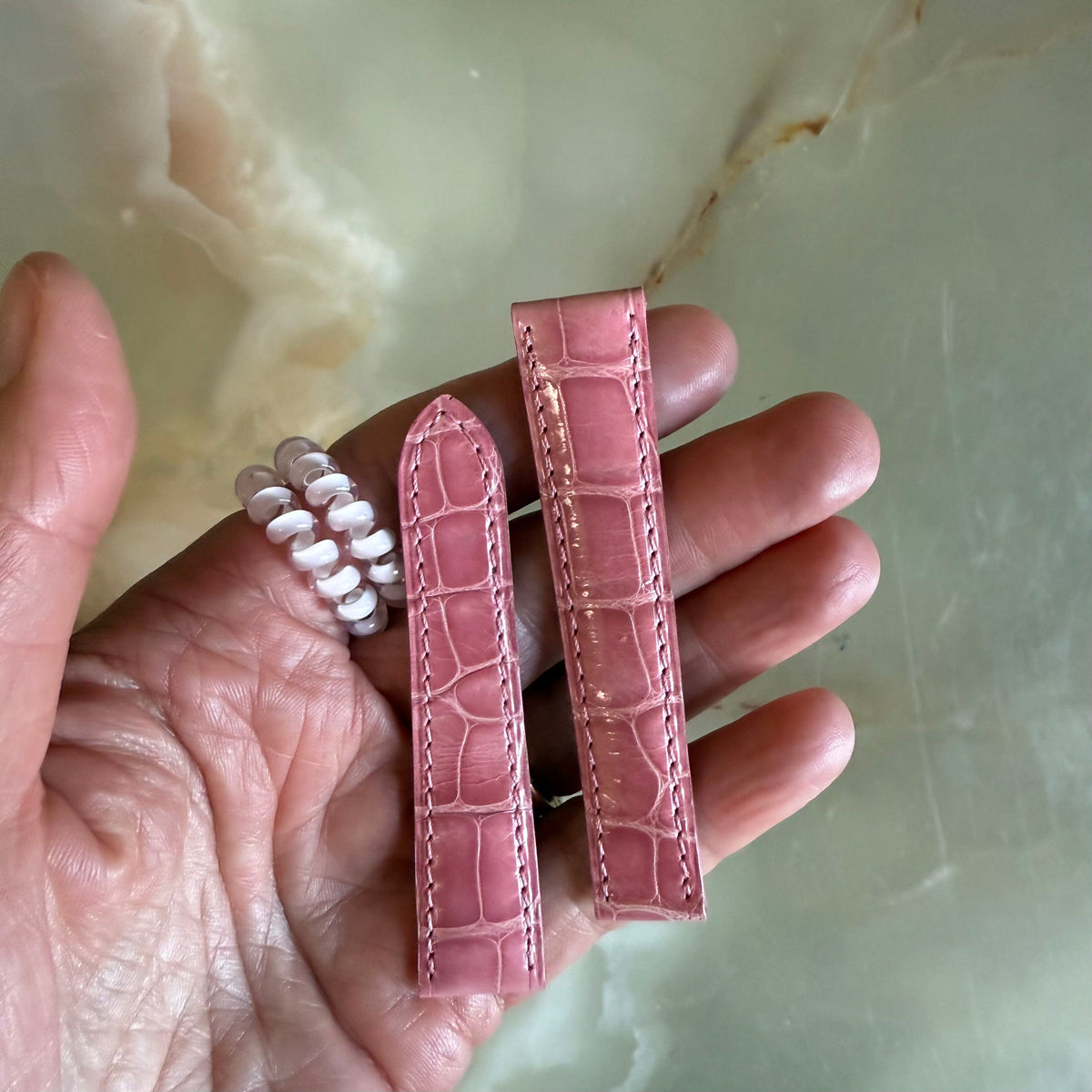 Genuine Alligator Pink Watch Strap Band 16mm Padded & Stitched