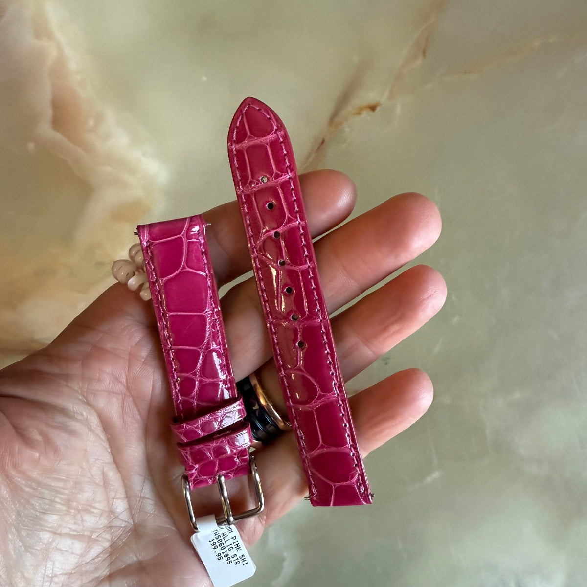 Genuine Alligator Pink Watch Strap Band 16mm Padded & Stitched w Buckle