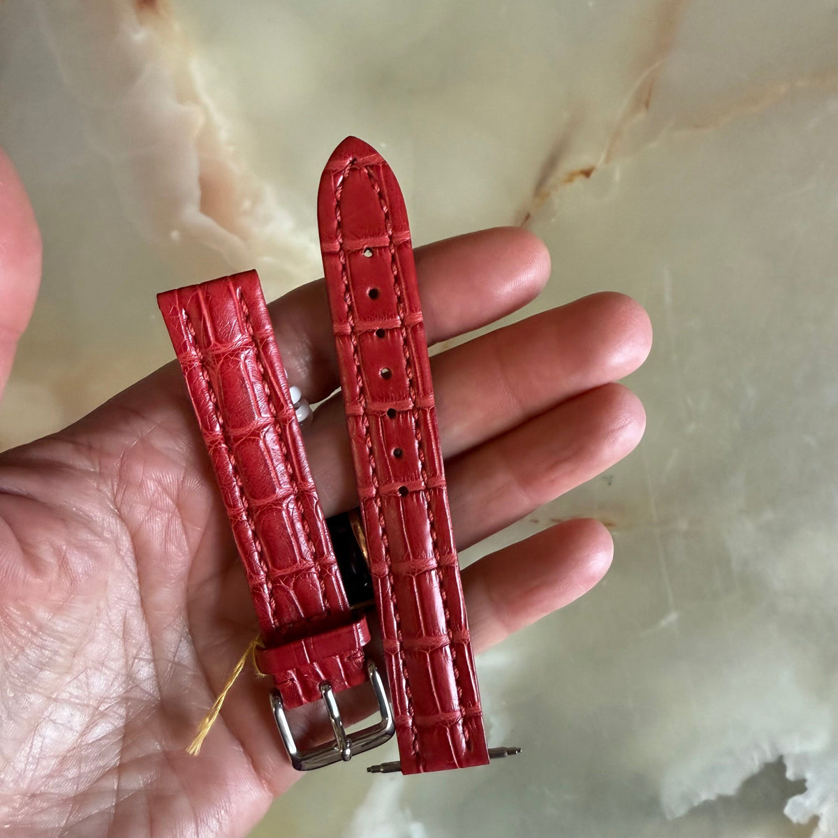 Genuine Alligator Red Watch Strap Band 16mm Padded & Stitched w Buckle