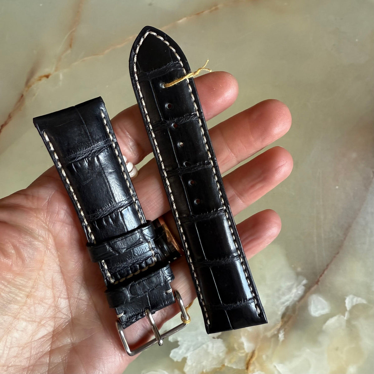 Genuine Alligator Watch Strap Band 24mm Padded & Stitched with Buckle