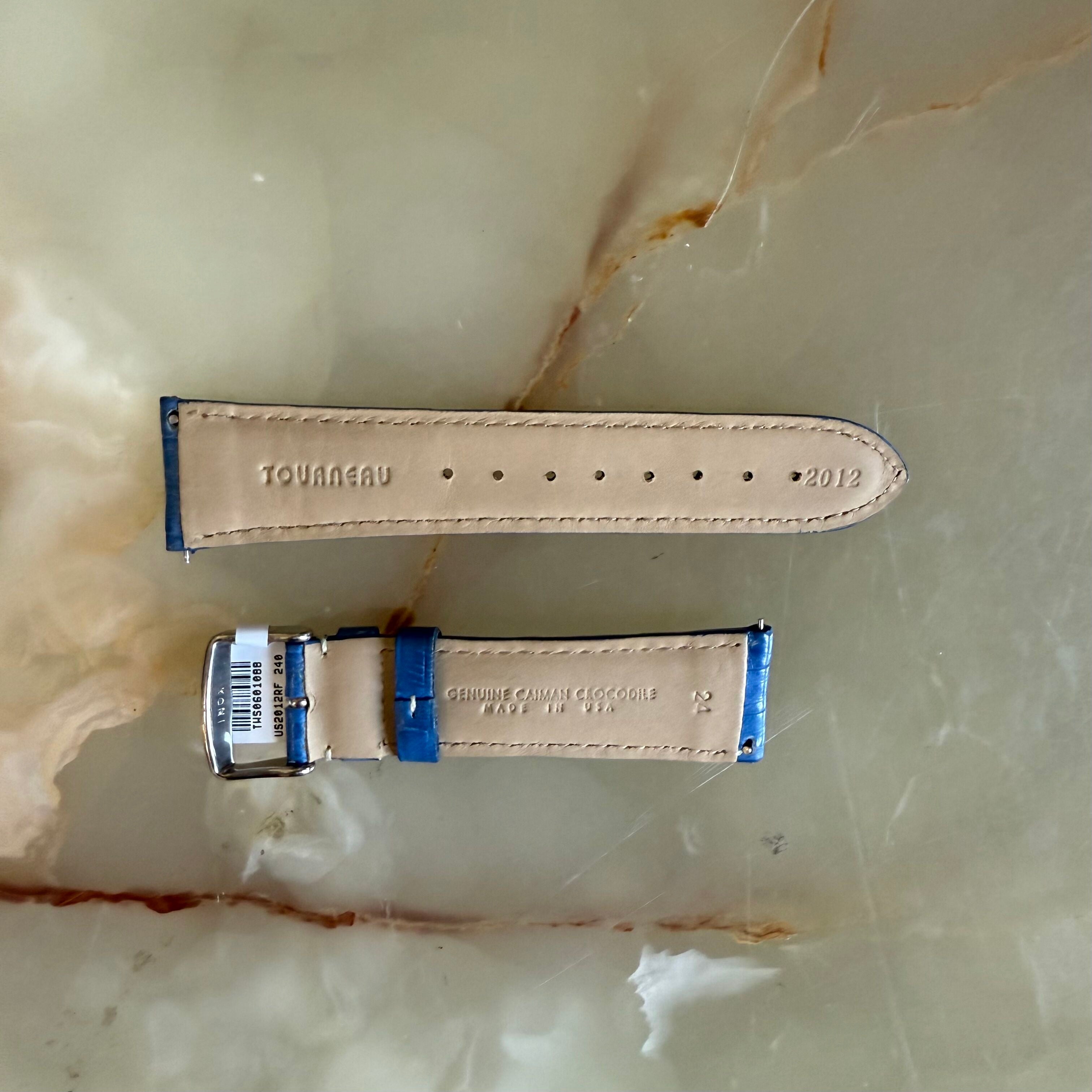Genuine Crocodile Blue Watch Strap Band 24mm Padded & Stitched w Buckle