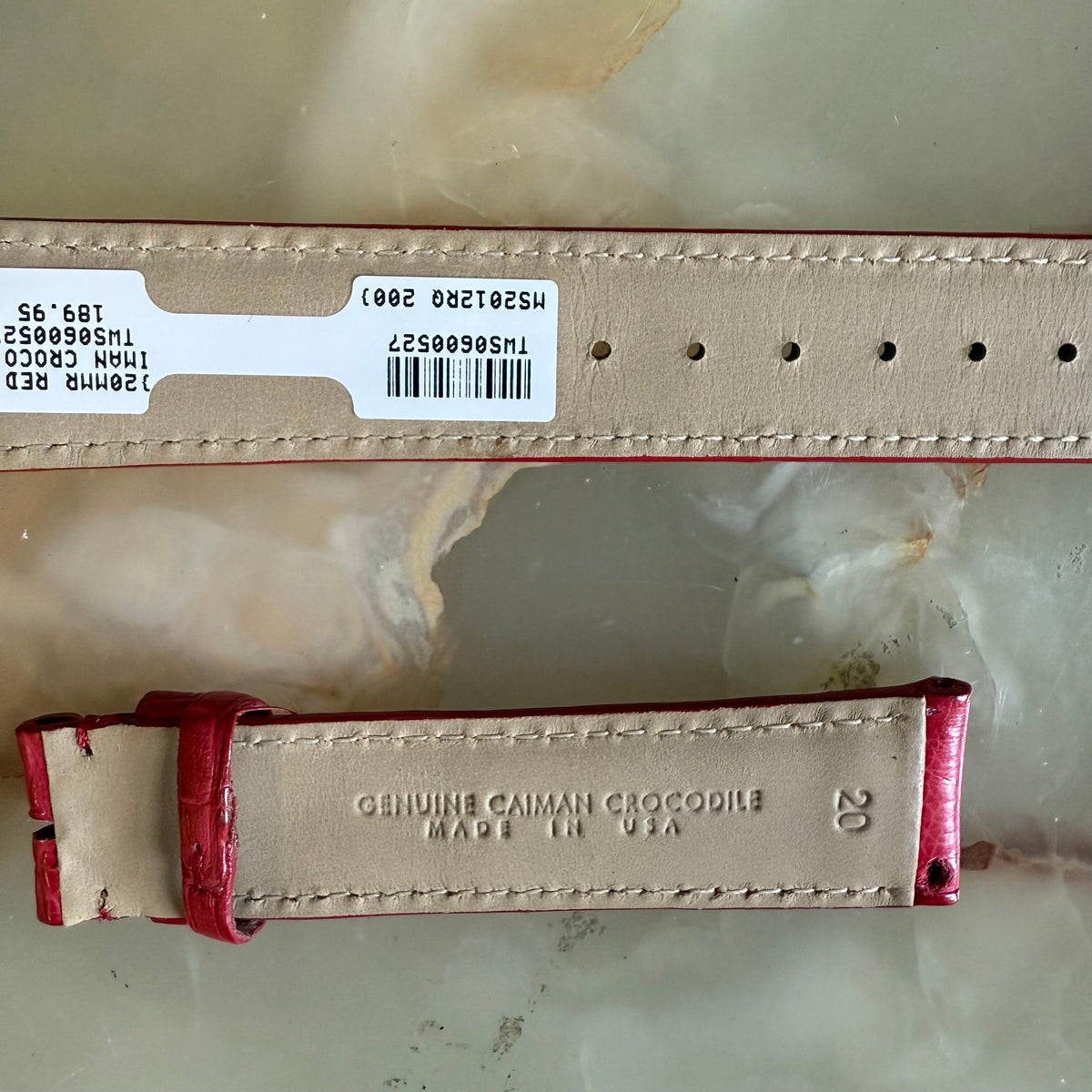 Genuine Crocodile Red Watch Strap Band 20mm Padded & Stitched
