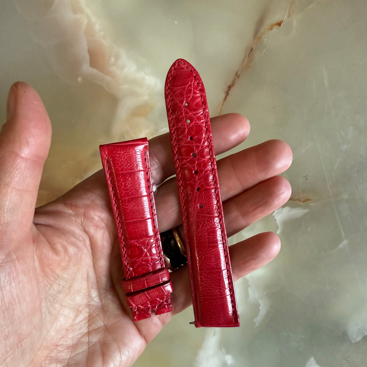 Genuine Crocodile Red Watch Strap Band 20mm Padded & Stitched