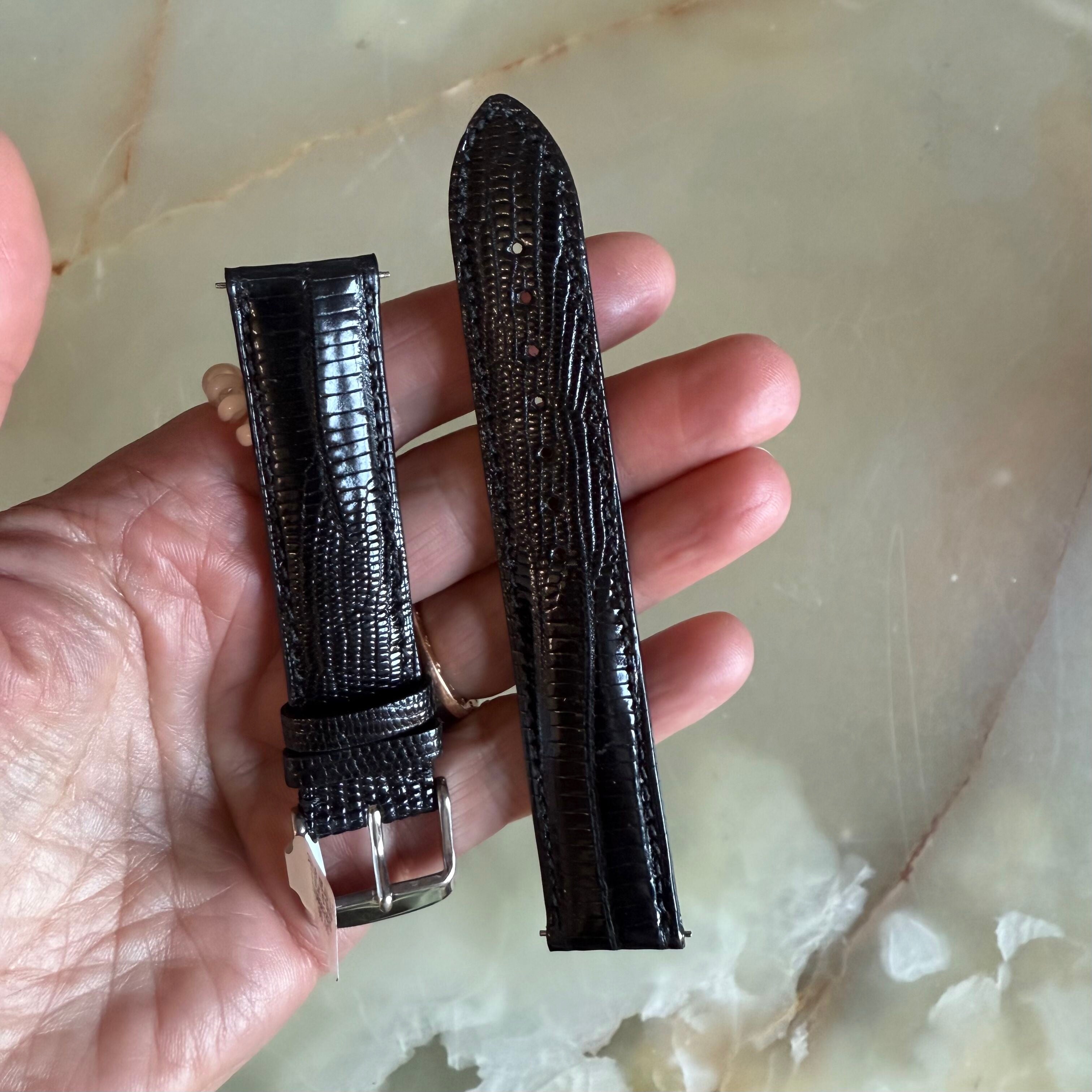 Genuine Lizard Black Watch Strap Band 19mm Padded & Stitched with Buckle