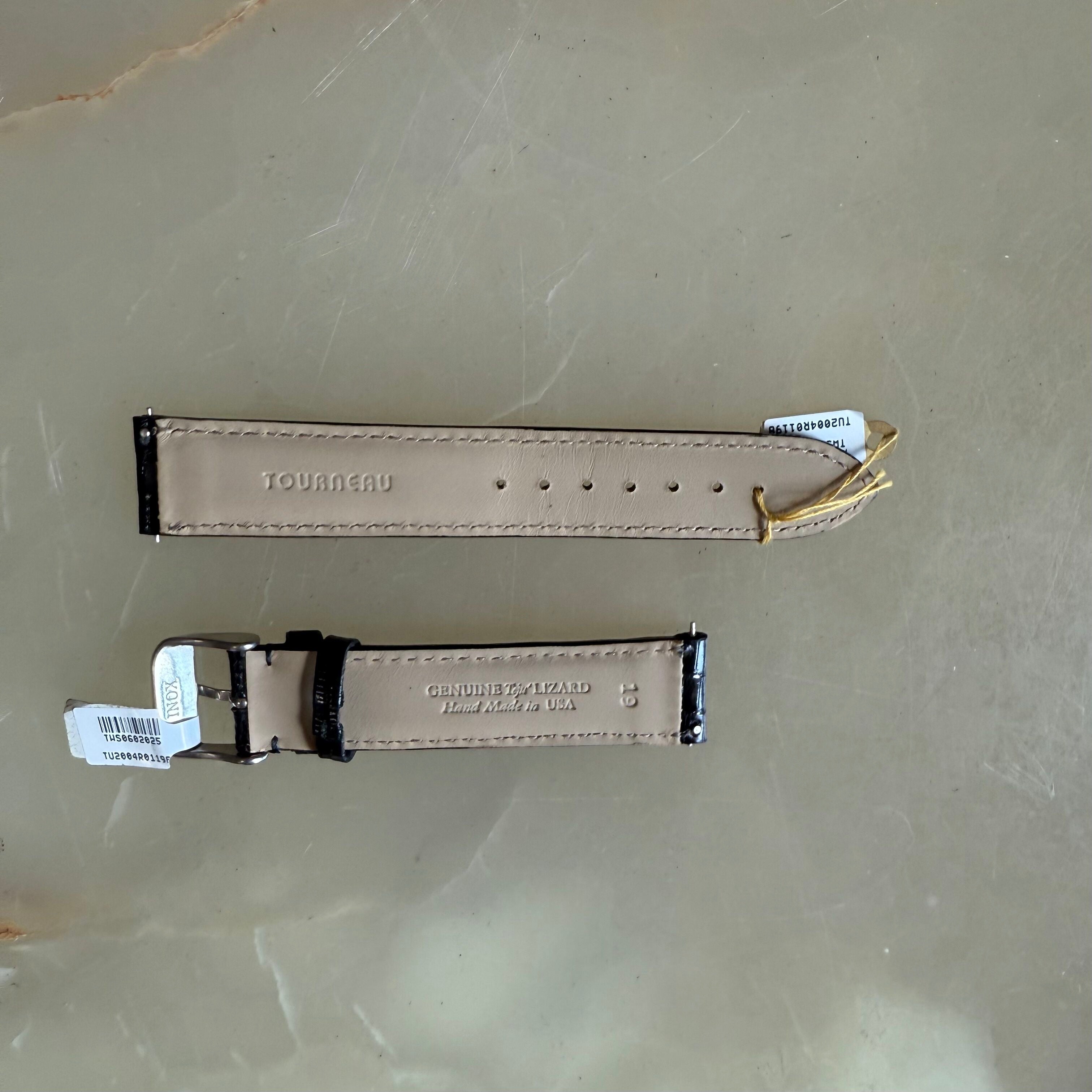 Genuine Lizard Black Watch Strap Band 19mm Padded & Stitched with Silver Buckle