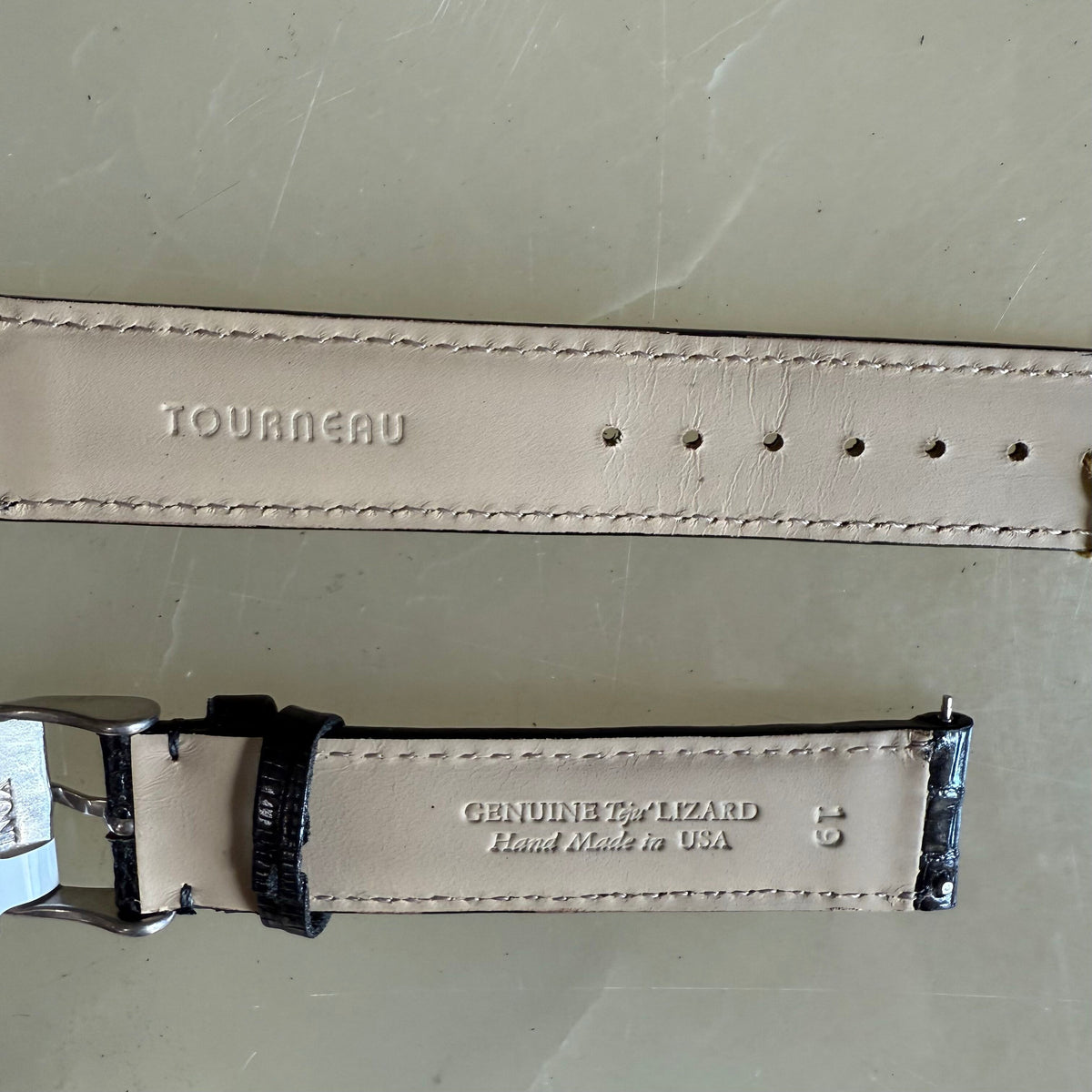 Genuine Lizard Black Watch Strap Band 19mm Padded & Stitched with Silver Buckle