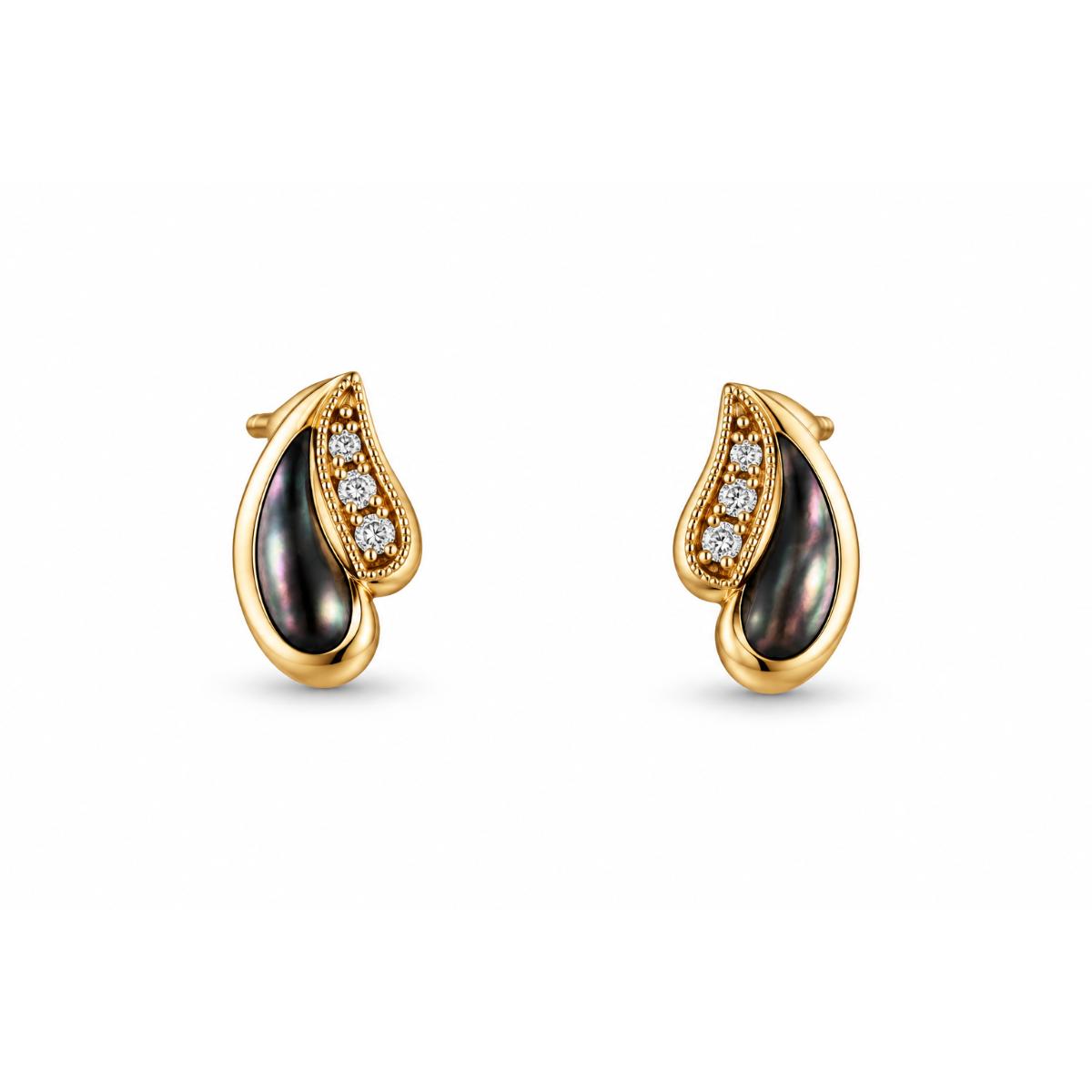 Kabana 14K Yellow Gold Black Mother of Pearl Diamond Stud Earrings