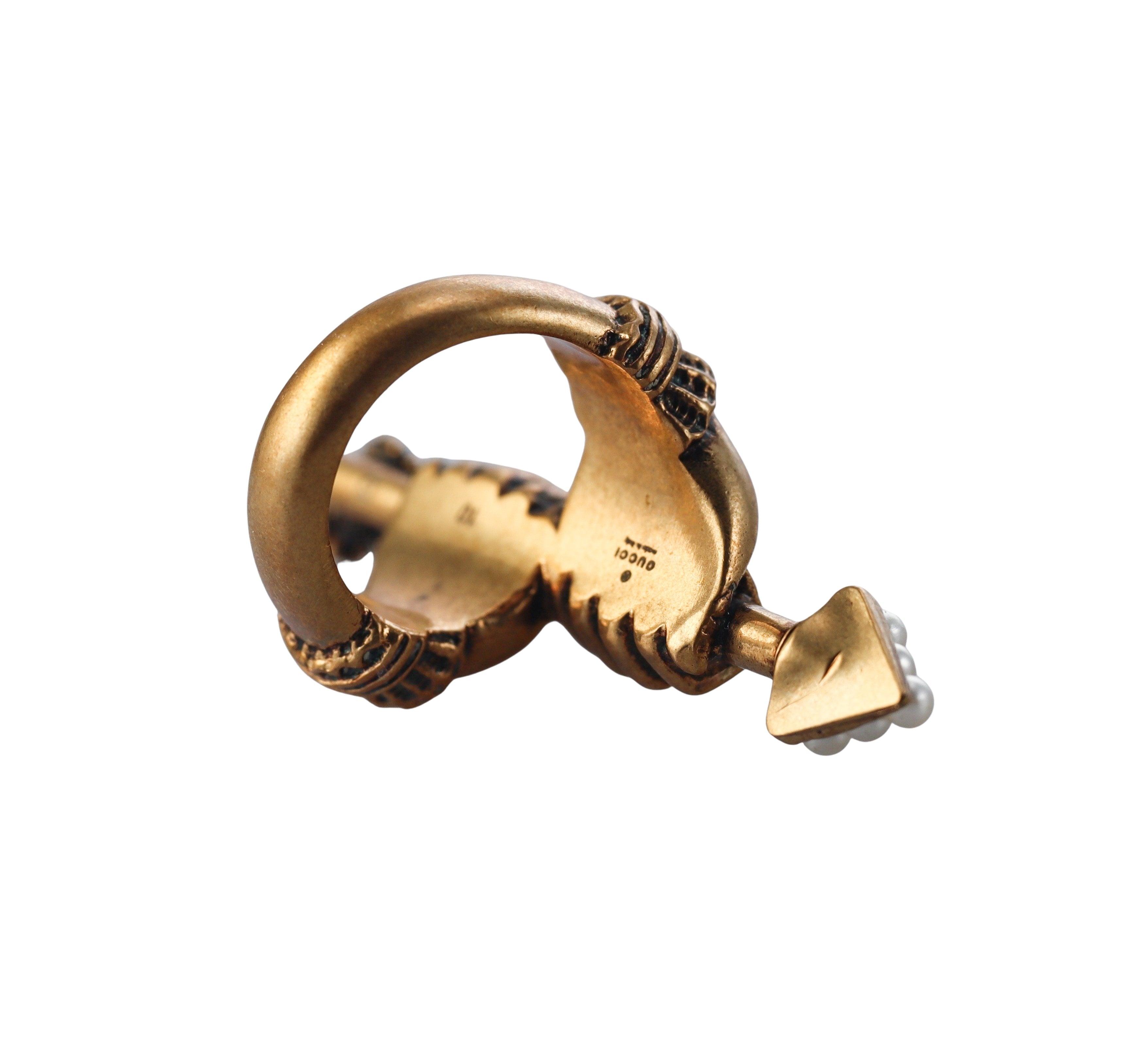 Gucci Bronzetone Pearl Hands & Arrow Wrap Ring