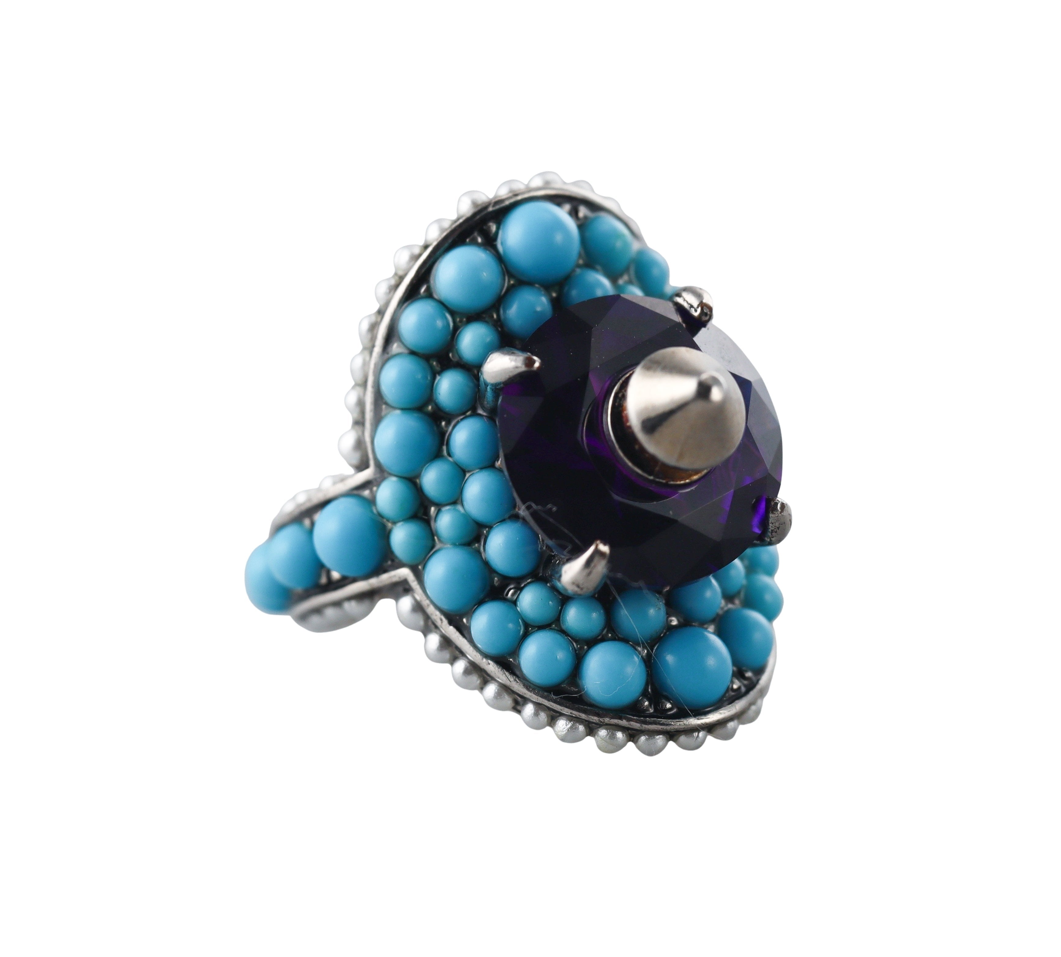 Gucci Faux Pearl Amethyst Turquoise Stud Cocktail Ring