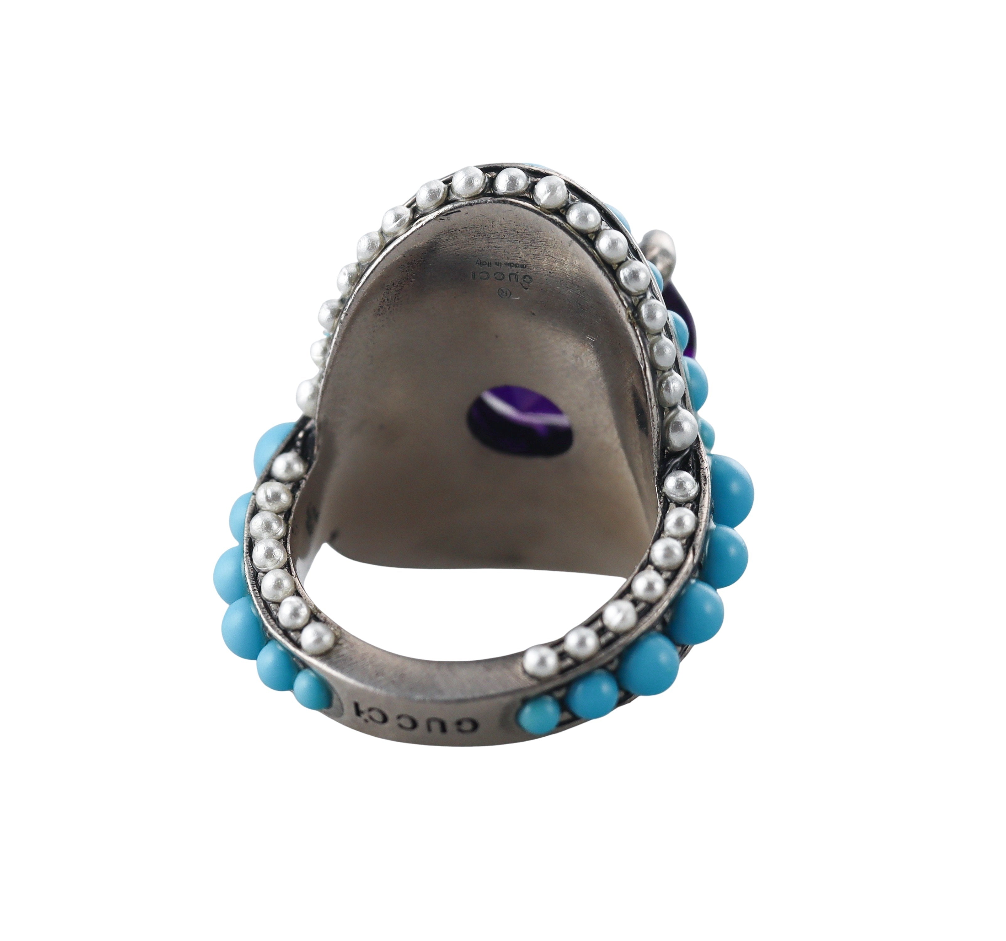Gucci Faux Pearl Amethyst Turquoise Stud Cocktail Ring