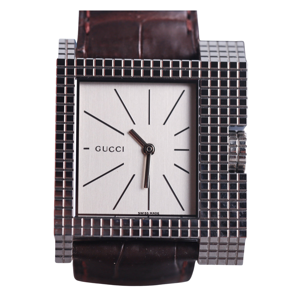 Gucci 7100M Stainless Steel Leather Watch