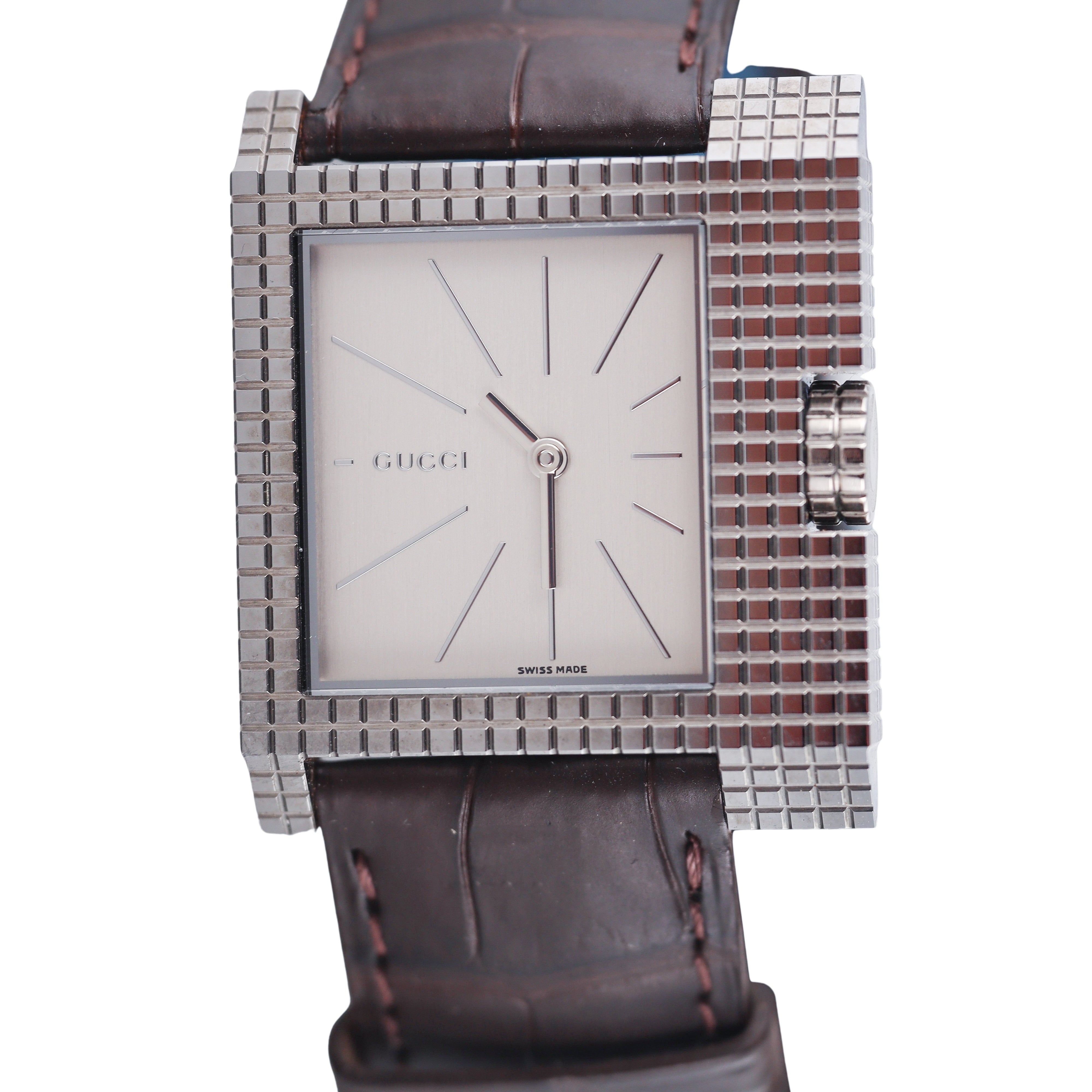 Gucci 7100M Stainless Steel Leather Watch