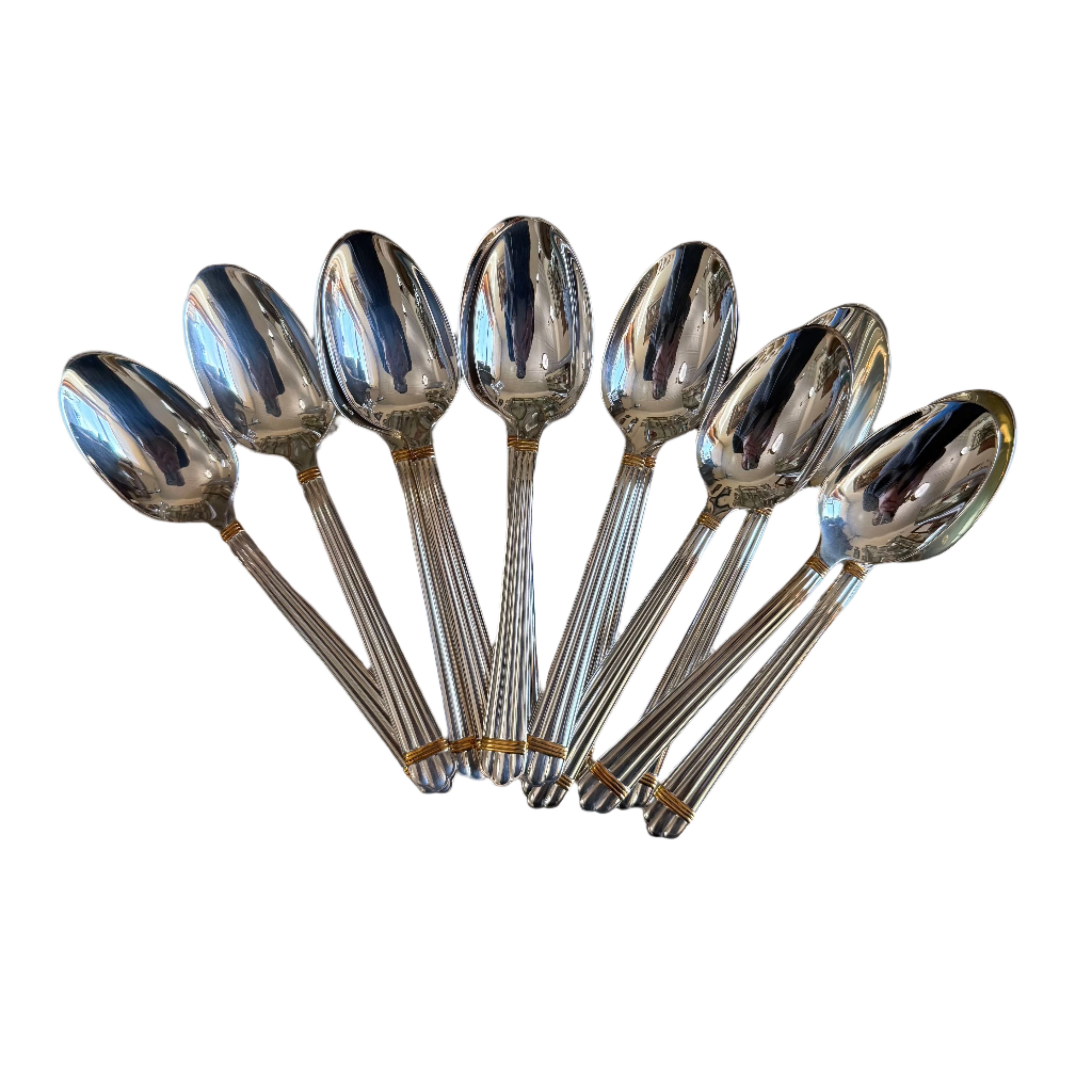 Christofle Aria Gold Ring Silver Plated Oval Dessert Soup Spoon Set of 12 1022014