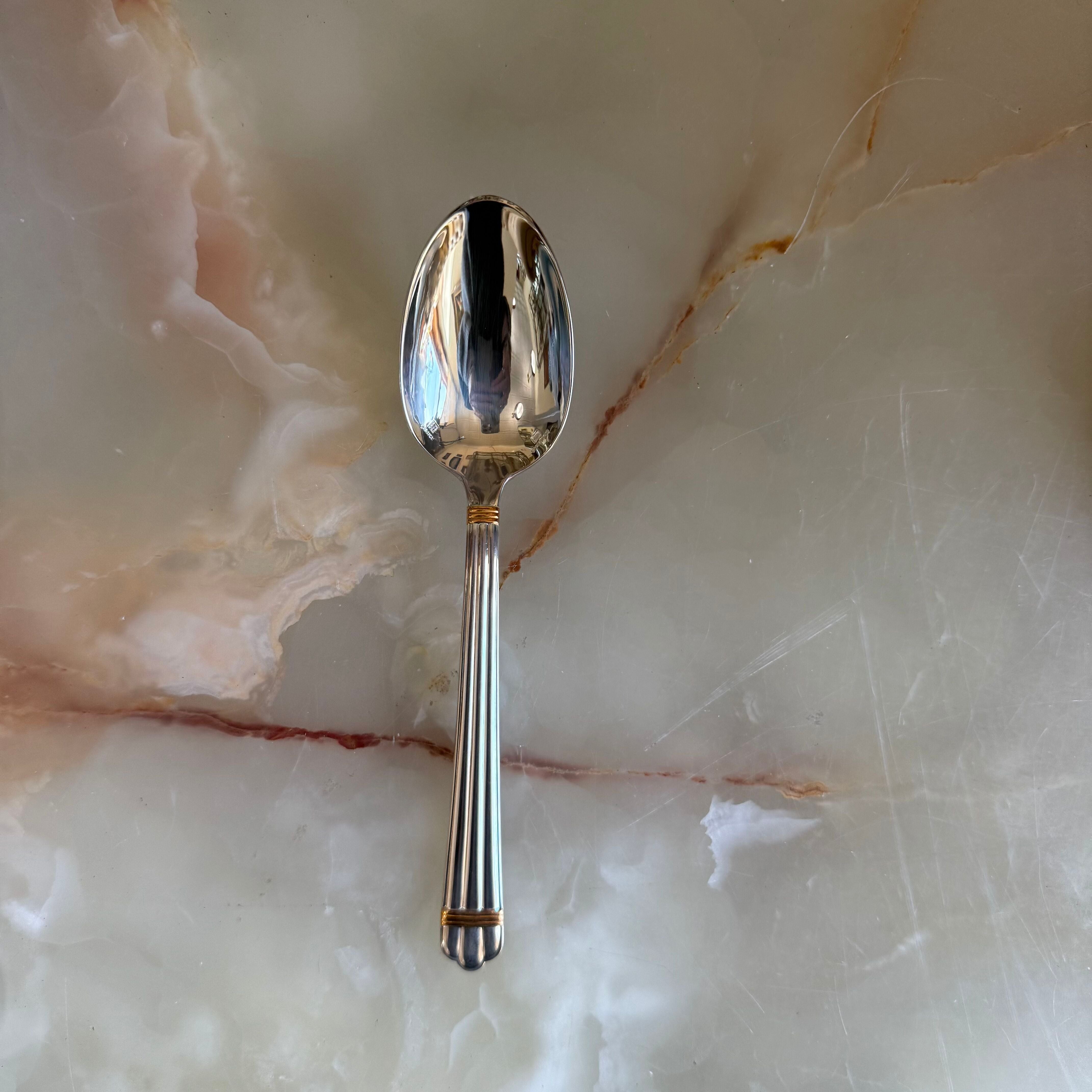 Christofle Aria Gold Ring Silver Plated Oval Dessert Soup Spoon Set of 12 1022014