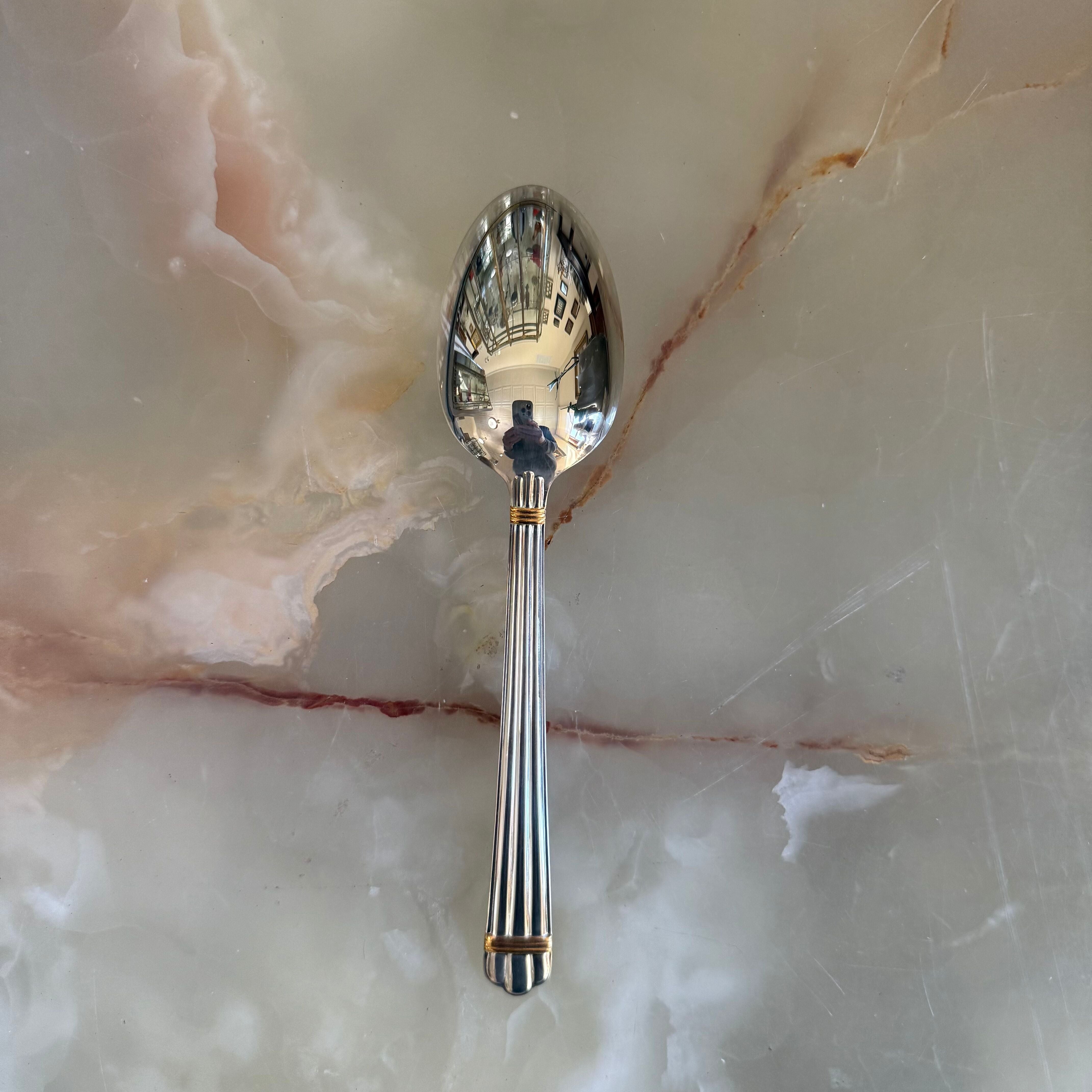 Christofle Aria Gold Ring Silver Plated Oval Dessert Soup Spoon Set of 12 1022014