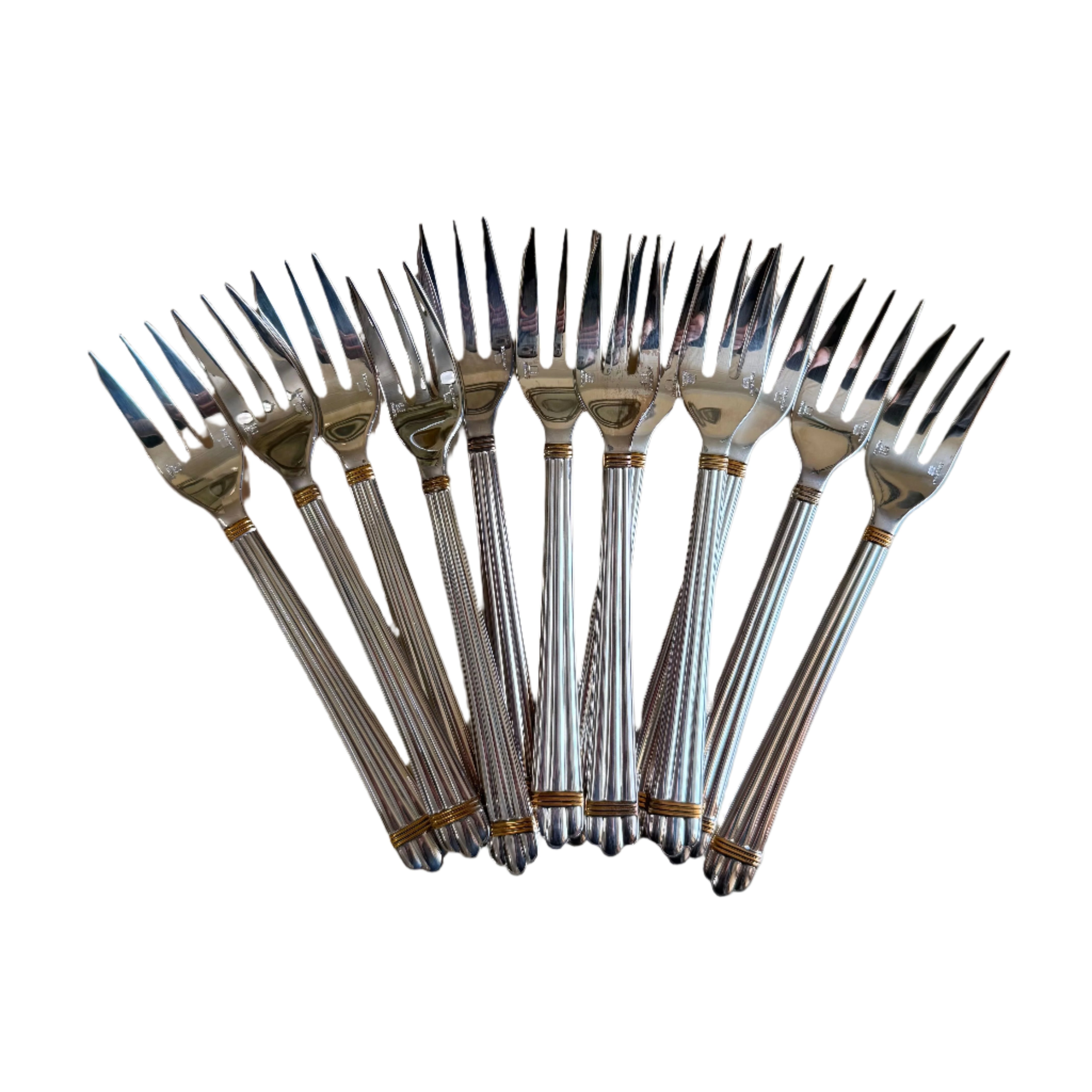 Christofle Aria Gold Ring Silver Plated Pastry Fork Set of 12 2439015