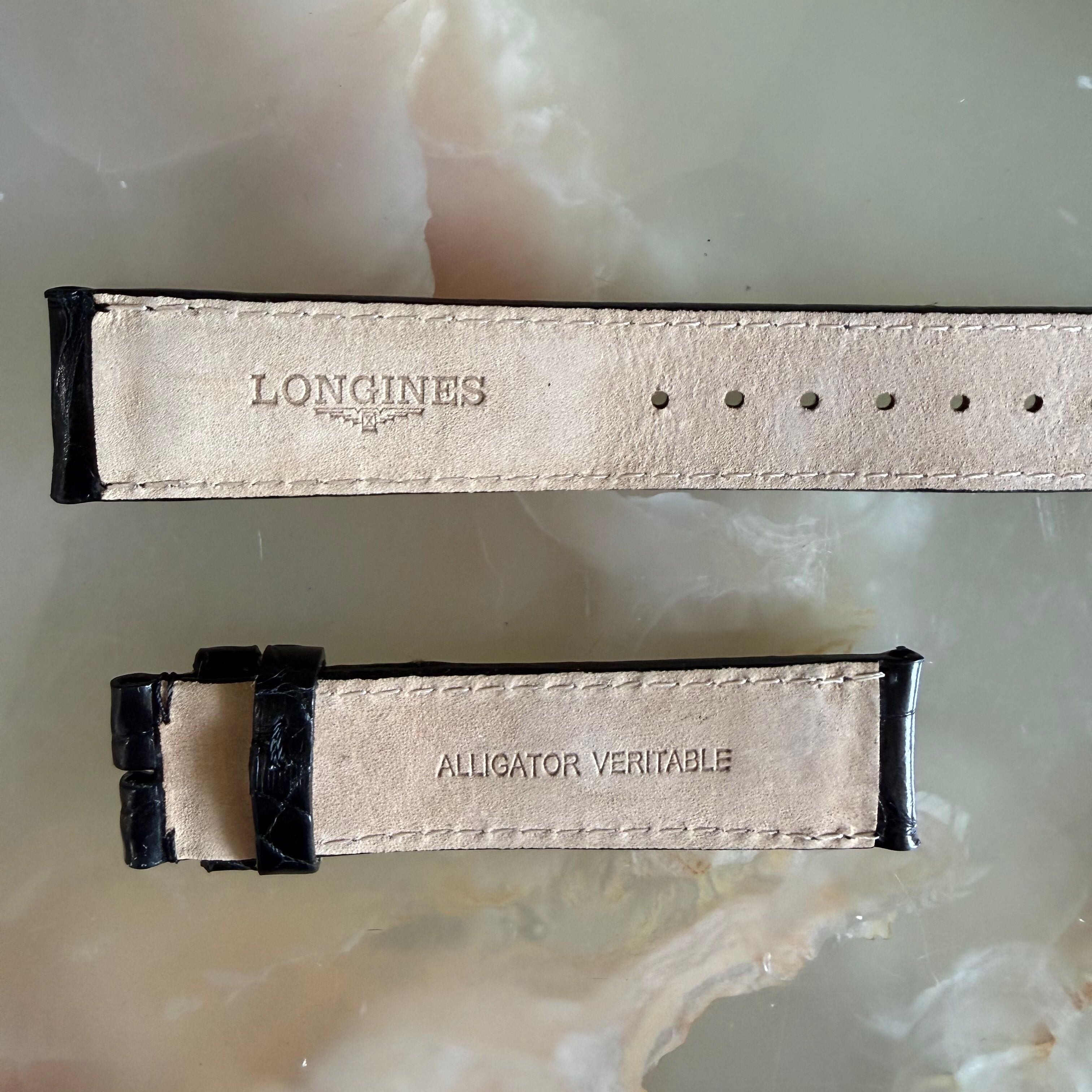 Authentic Longines Black Alligator Shiny Watch Band Strap 19mm