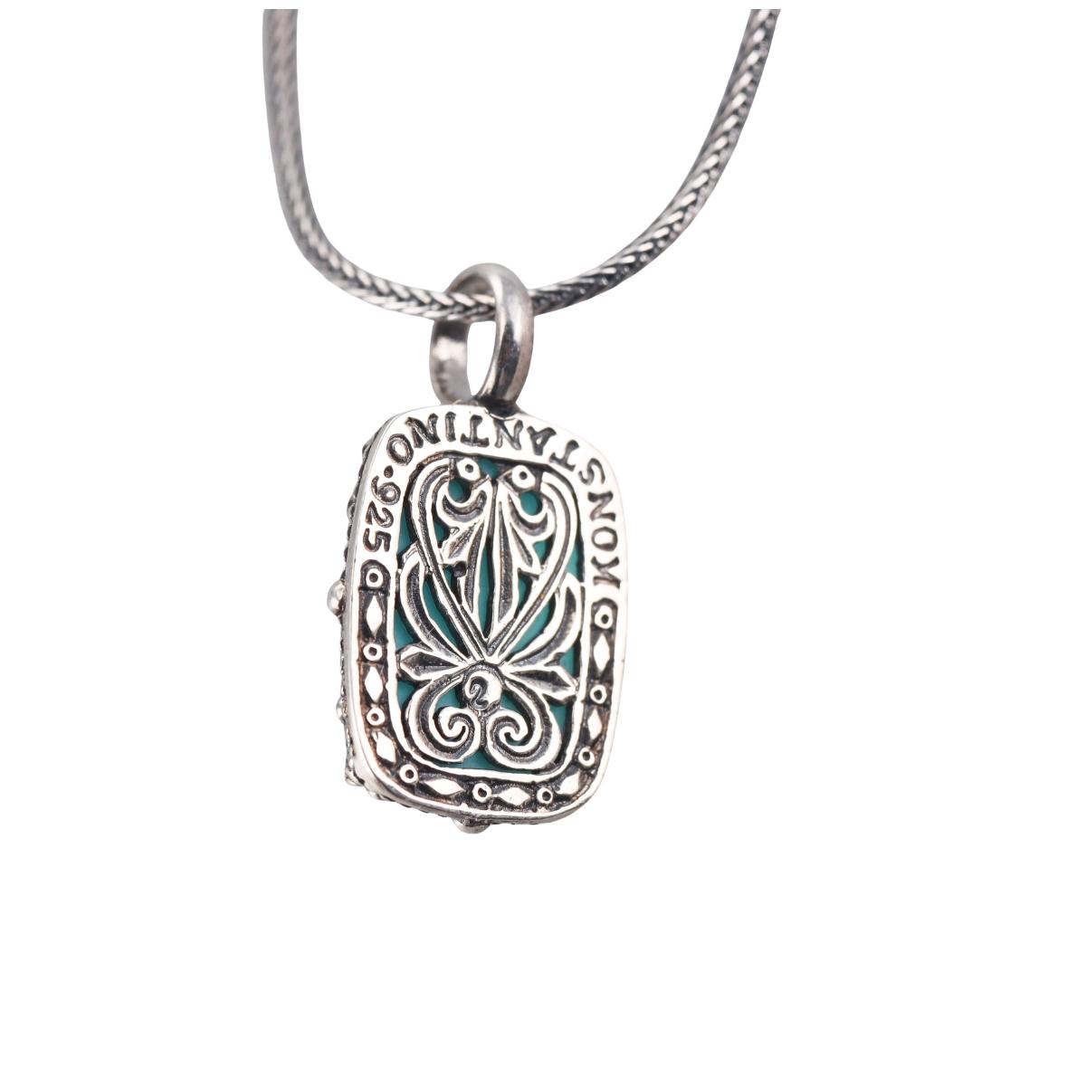Konstantino Sterling Turquoise and Rock Crystal Pendant Necklace