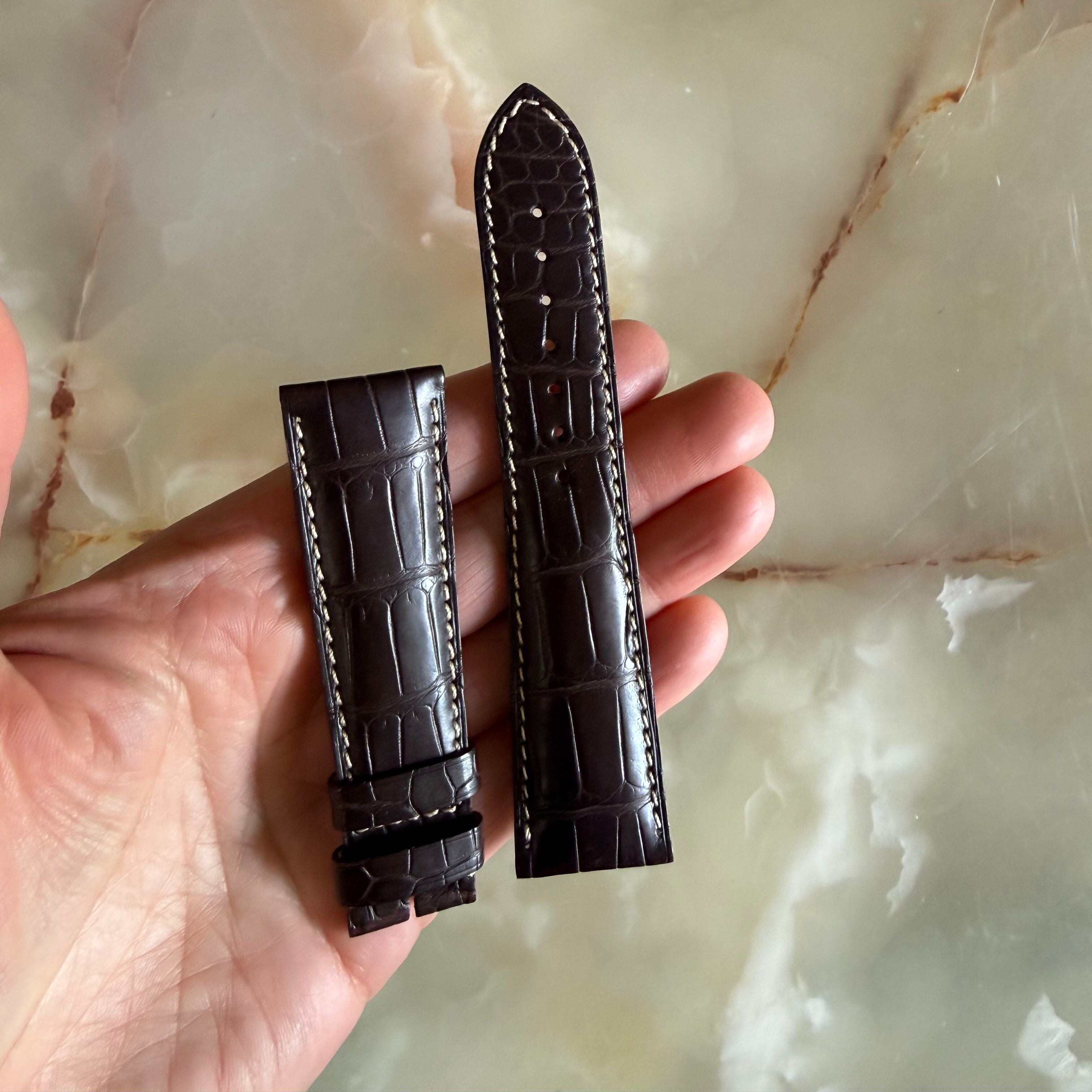 Authentic Longines Brown Alligator Cream Stitching Watch Band Strap 25mm