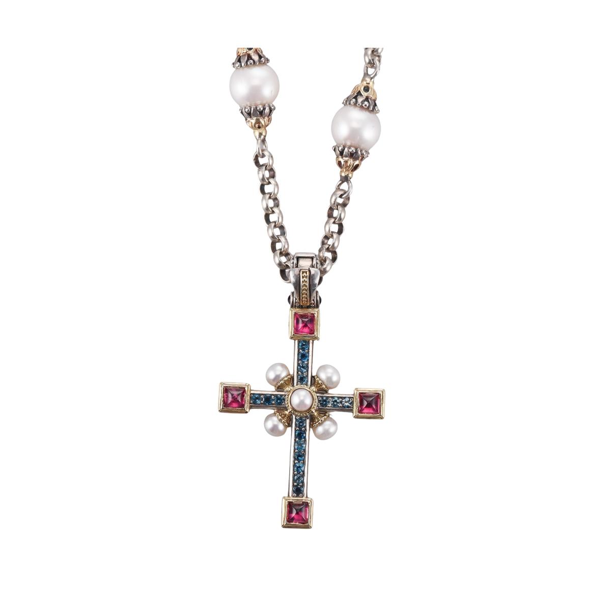 Konstantino Pearl 18k Sterling Cross Pendant Necklace
