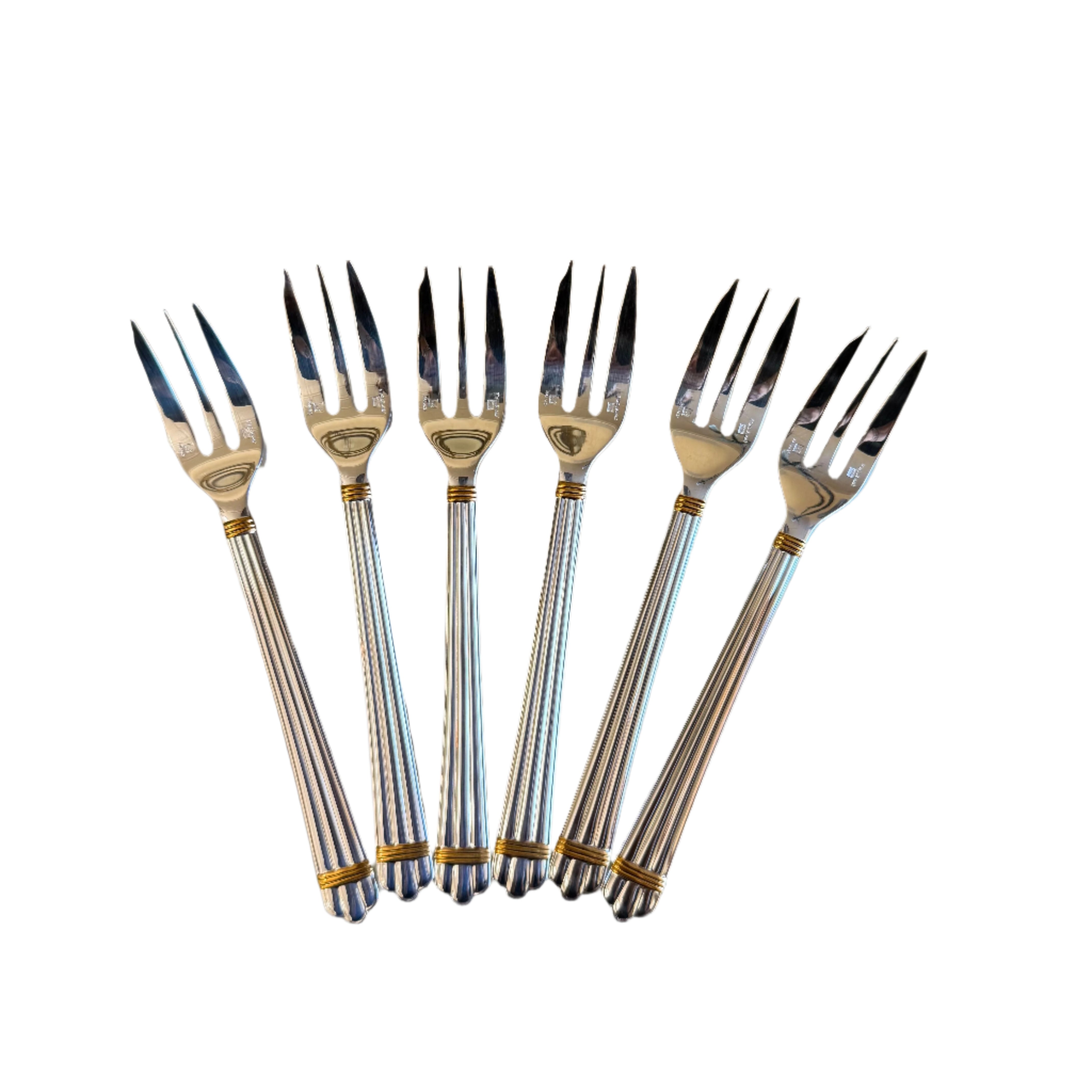 Christofle Aria Gold Ring Silver Plated Pastry Fork Set of 6 1022046