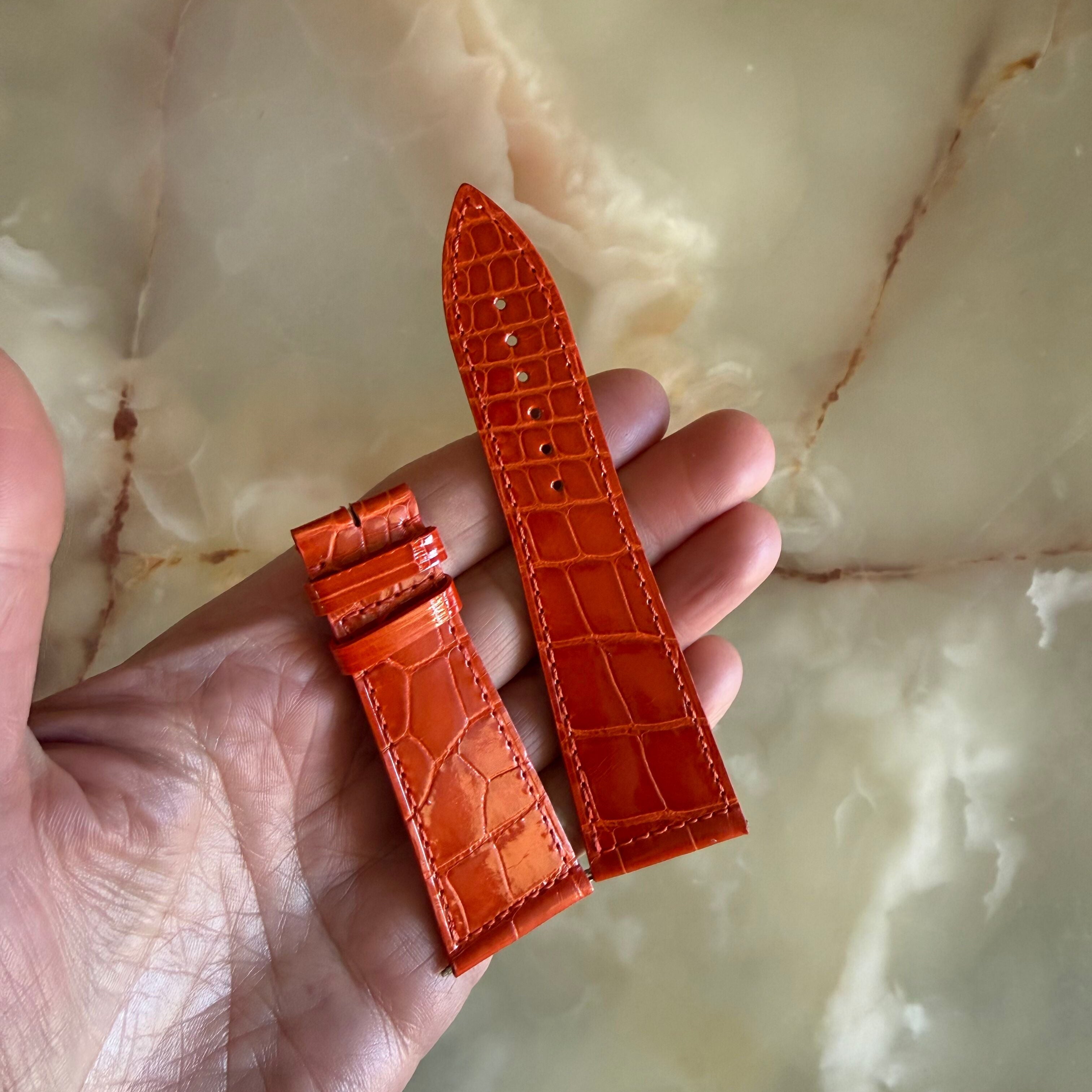 Authentic Franck Muller Orange Shiny Alligator Watch Strap Band 26mm