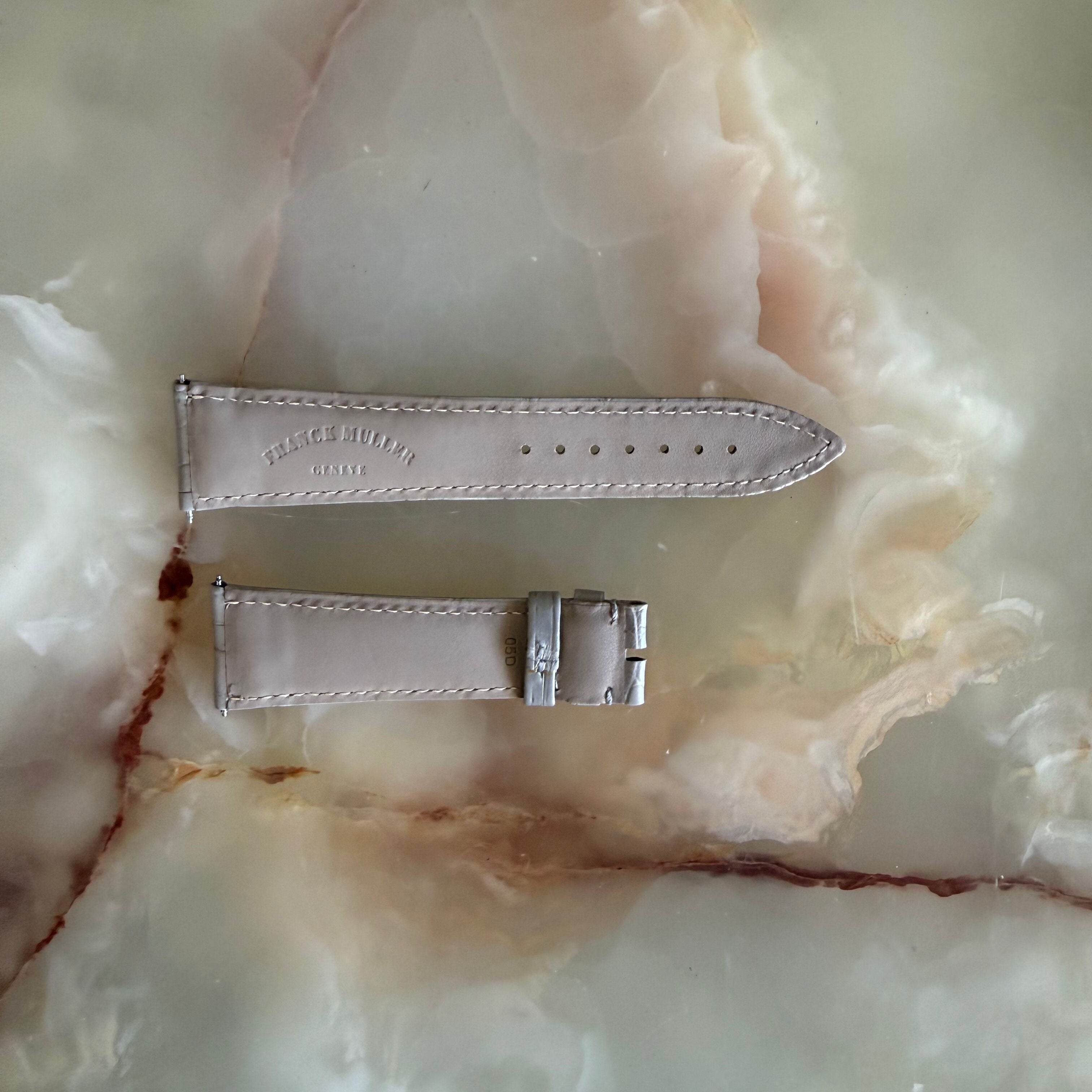 Authentic Franck Muller Grey Crocodile Stitching Padded Watch Strap Band 21mm