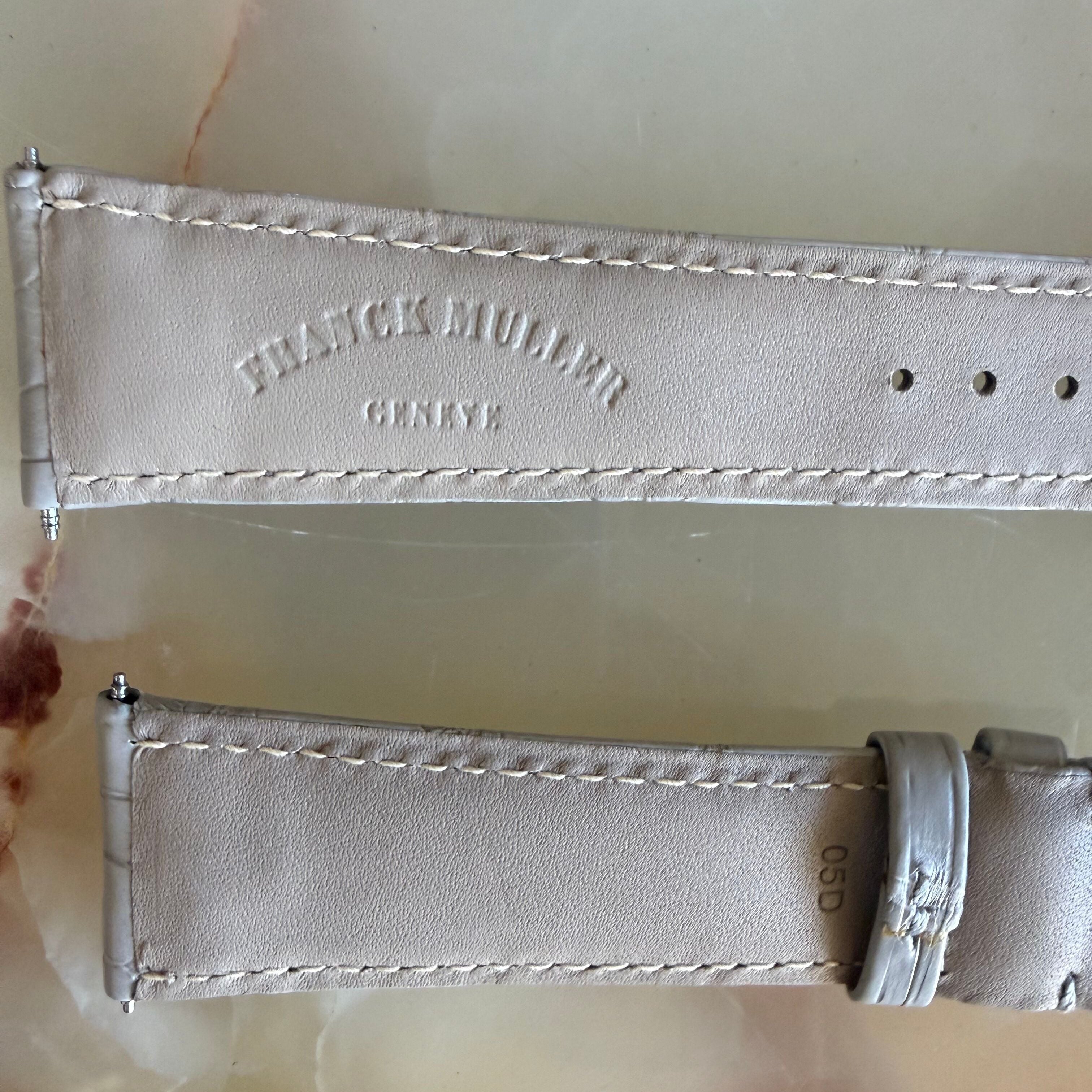 Authentic Franck Muller Grey Crocodile Stitching Padded Watch Strap Band 21mm