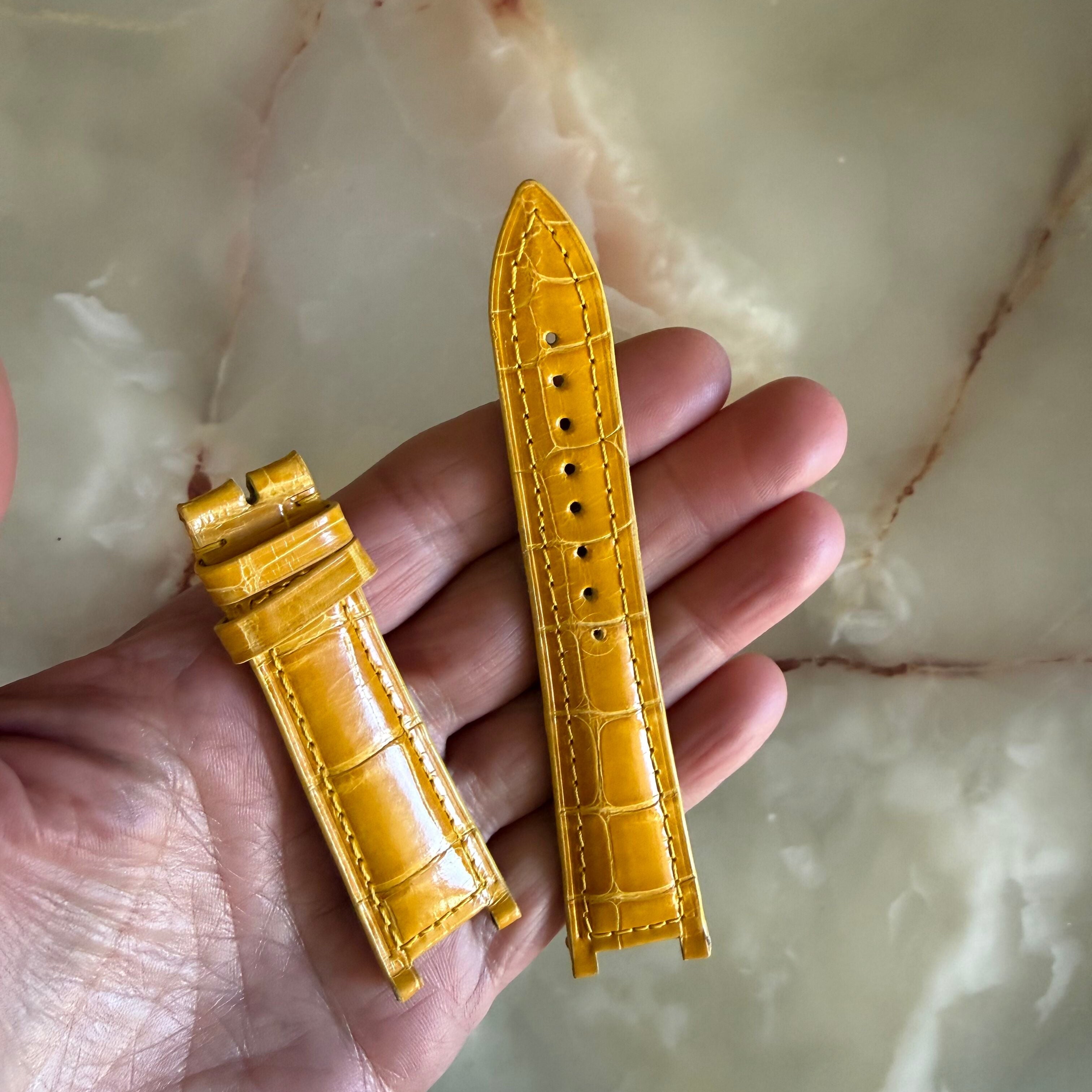 Authentic Franck Muller Yellow Crocodile Stitching Padded Watch Strap Band 20mm