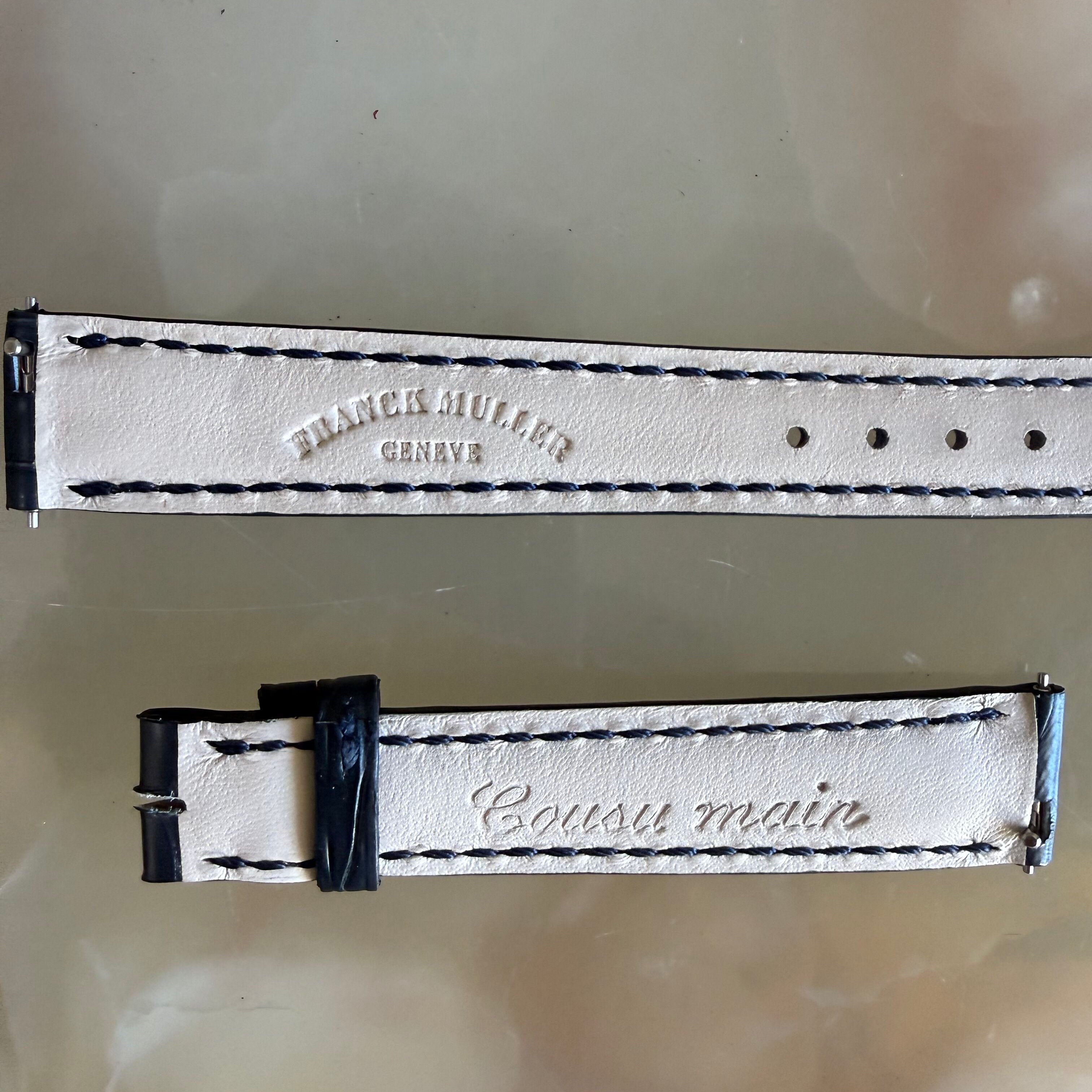 Authentic Franck Muller Blue Crocodile Stitching Padded Watch Strap Band 14mm
