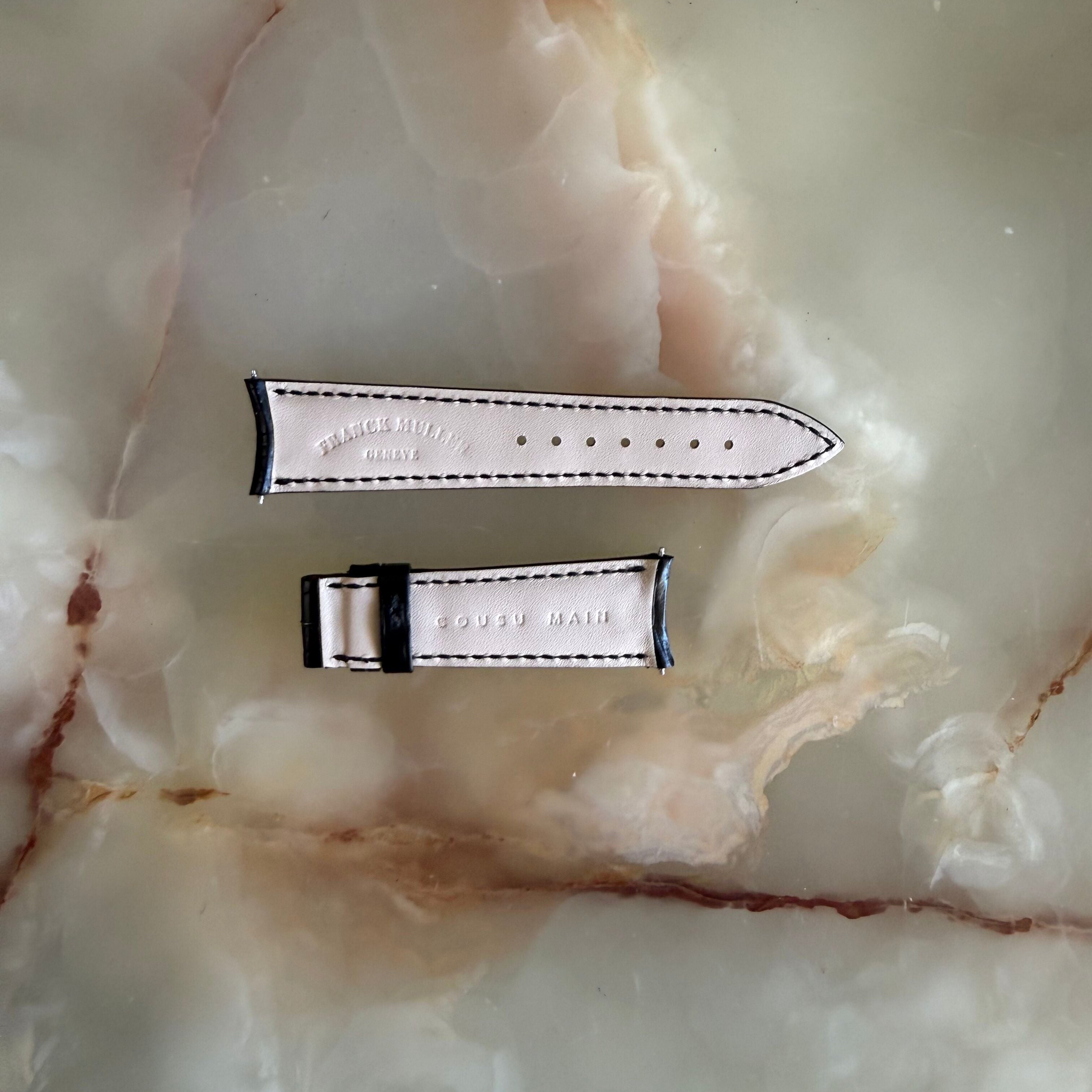 Authentic Franck Muller Black Crocodile Stitching Padded Watch Strap Band 20mm