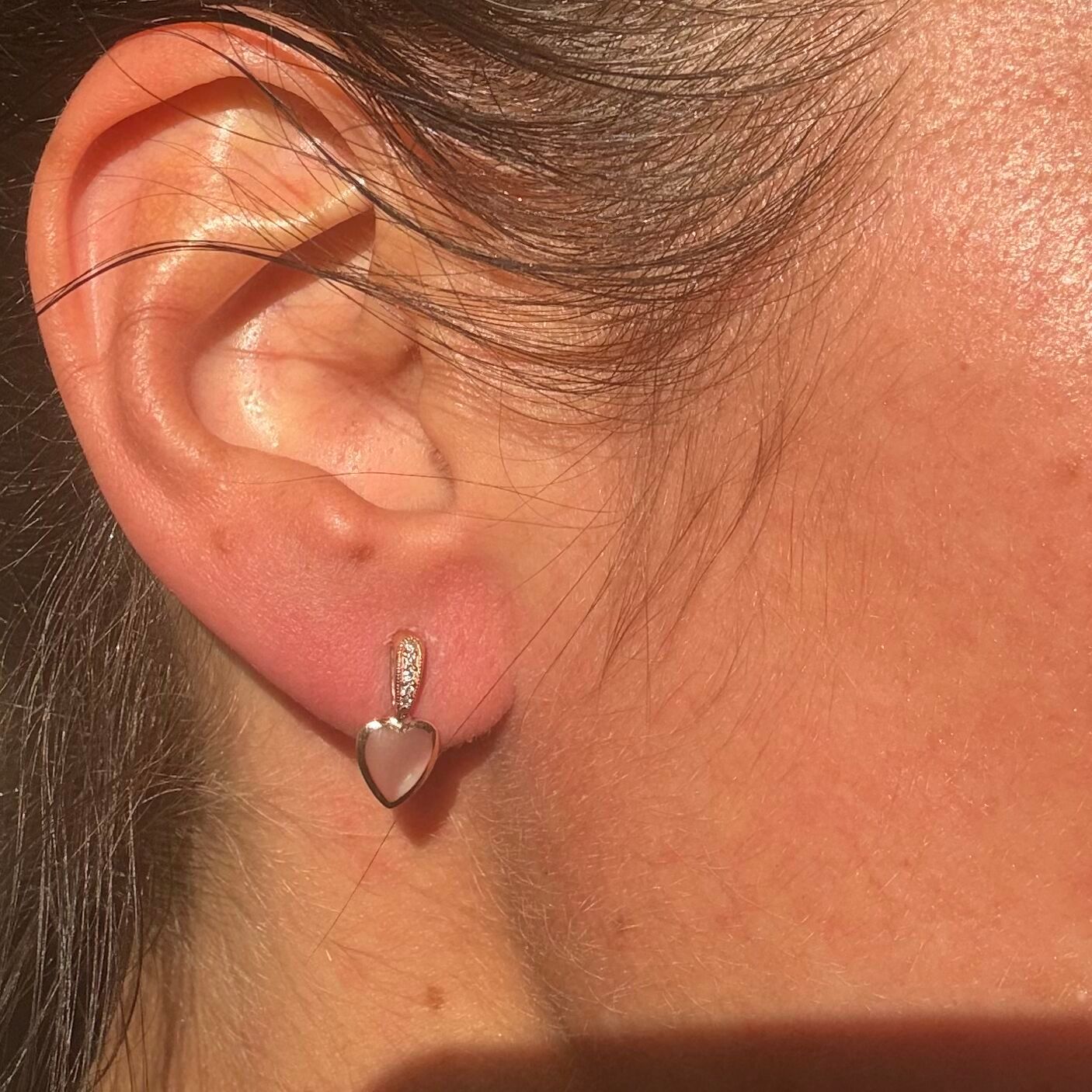 Kabana 14K Rose Gold Mother of Pearl Diamond Heart Earrings