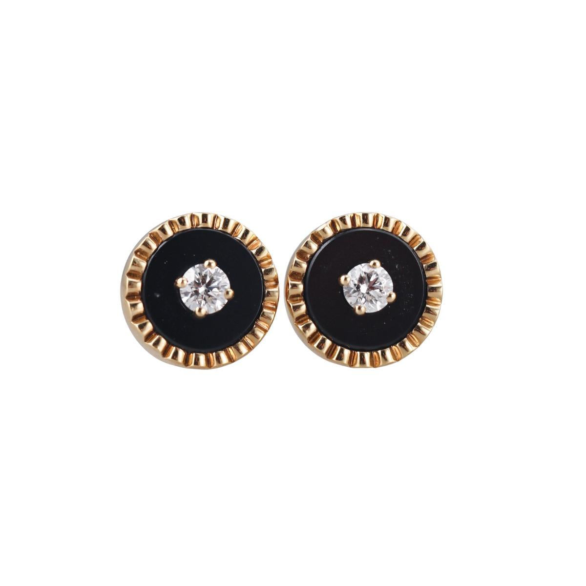 Marli 18k Yellow Gold Black Onyx Diamond Stud Earrings
