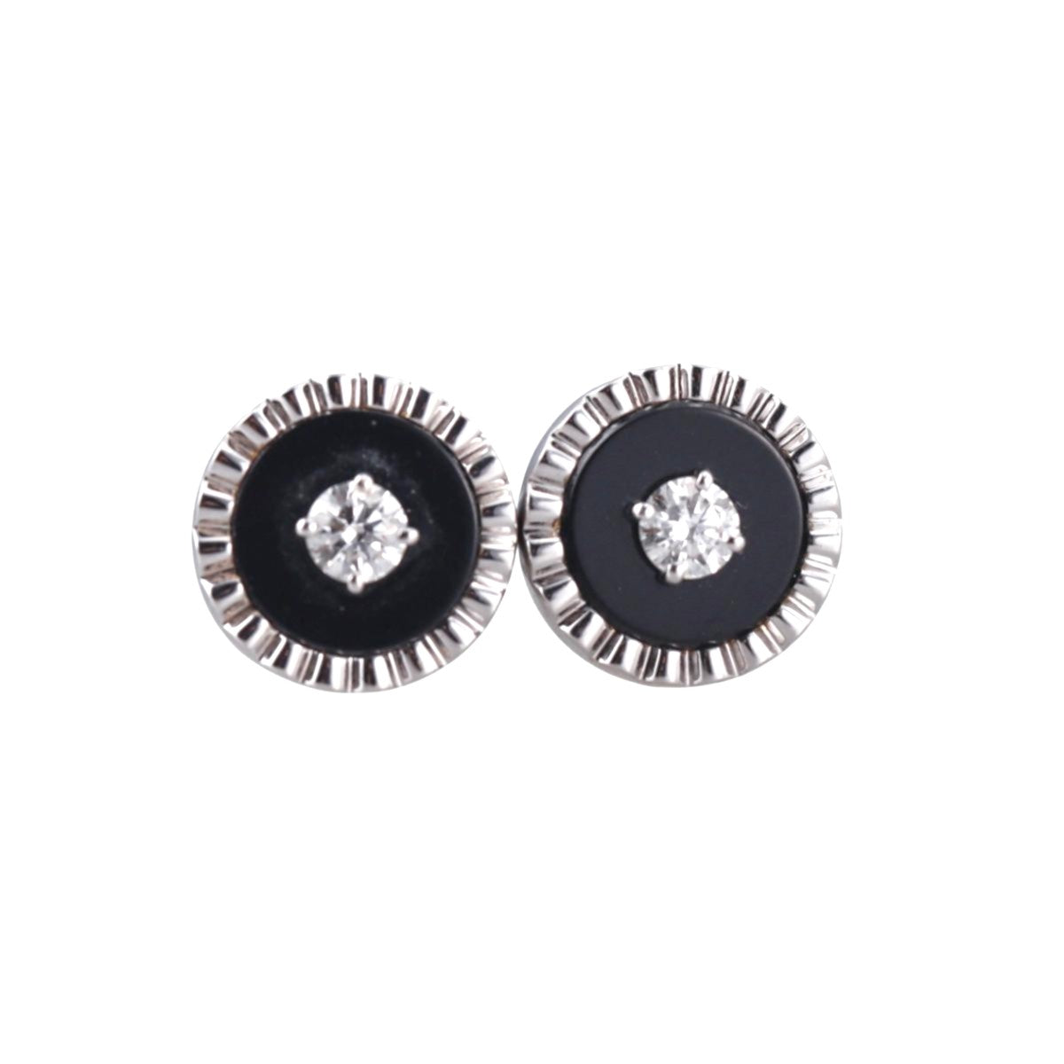 Marli 18k White Gold Diamond Black Onyx Stud Earrings