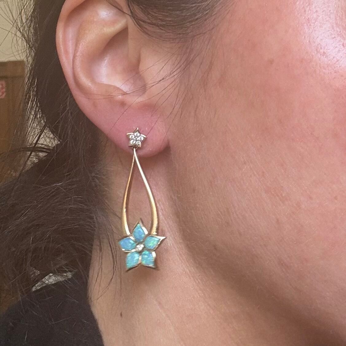 Kabana 14K Yellow Gold Opal Diamond Drop Flower Earrings