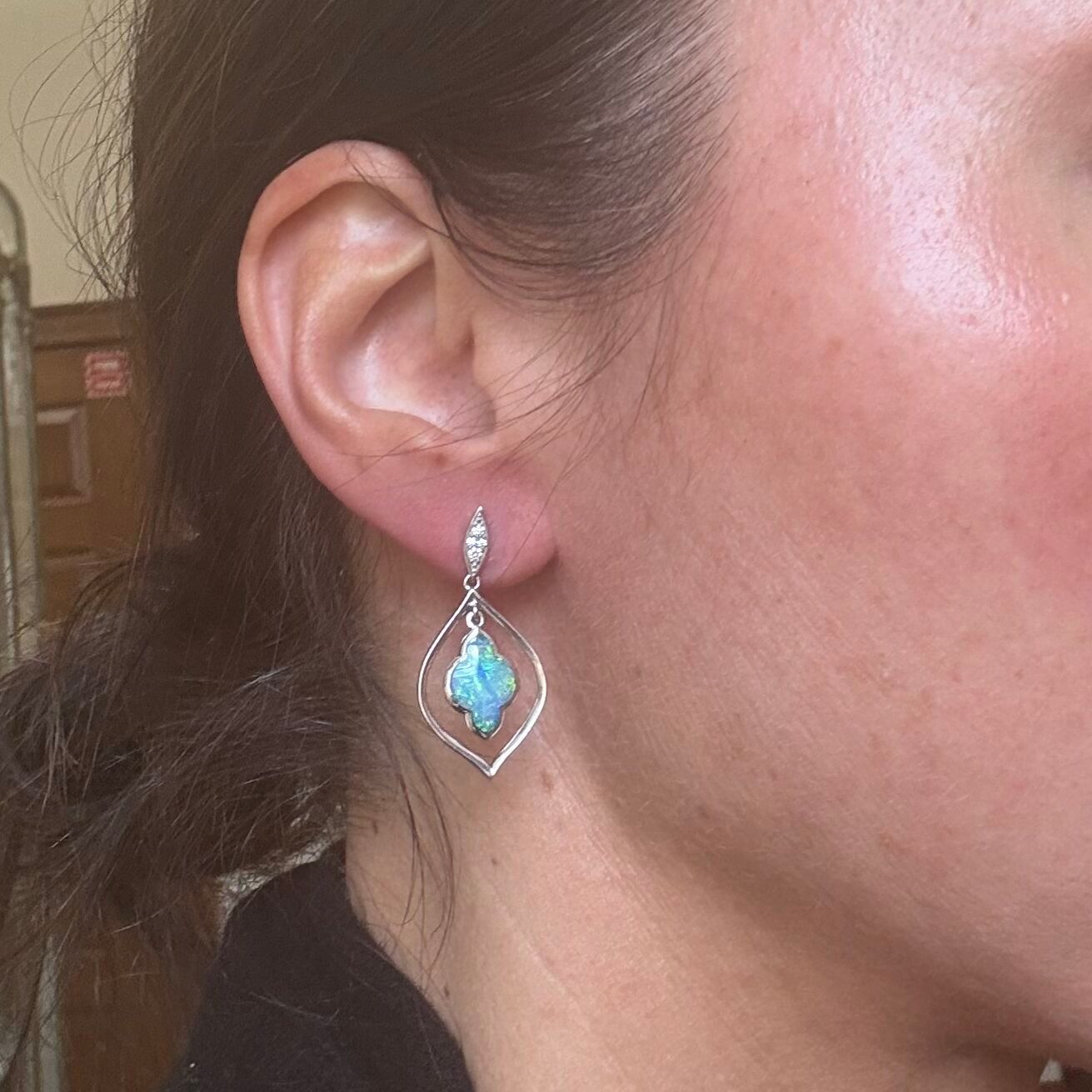 Kabana 14K White Gold Opal Diamond Drop Earrings